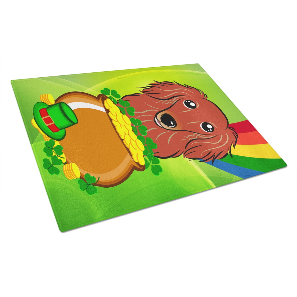 Carolines Treasures Longhair Red Dachshund St. Patricks Day Glass Cutting Board Large 12H x 16W multicolor