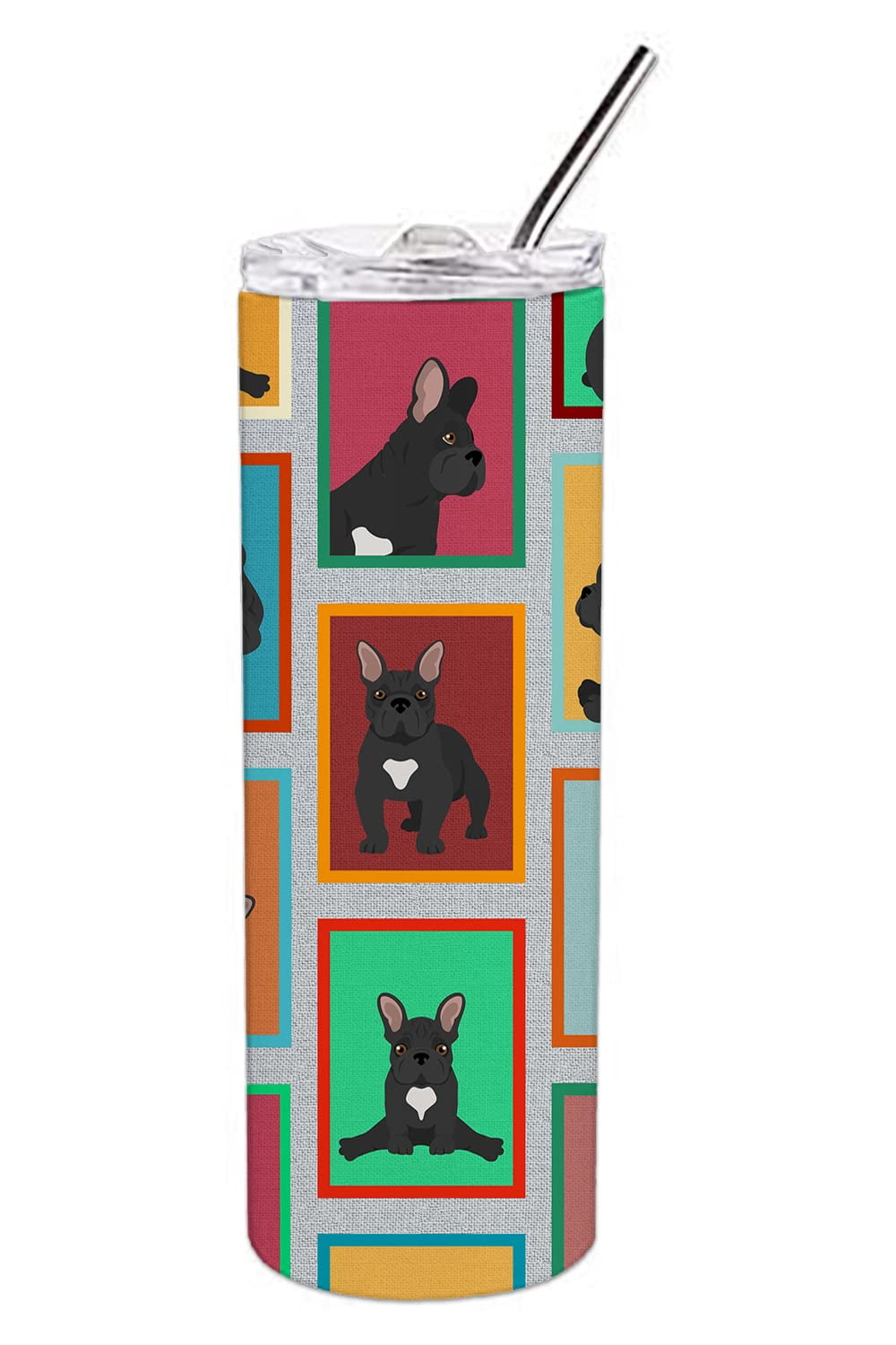 Lots of Black French Bulldog Stainless Steel 20 oz Skinny Tumbler 3 in x 8.25 in