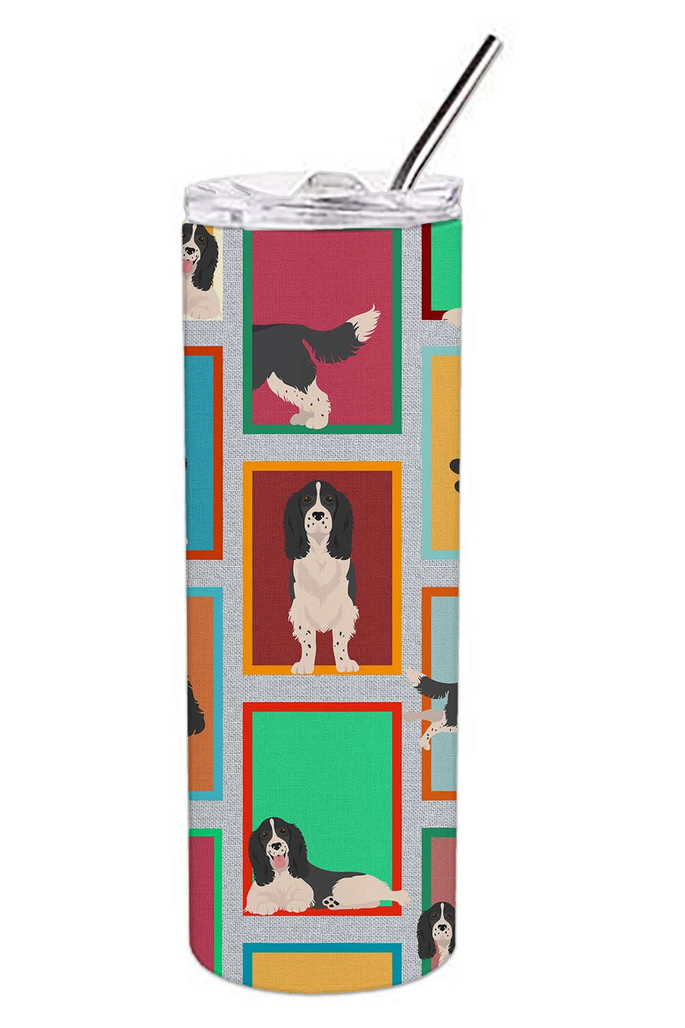 Lots of Black and White English Springer Spaniel Stainless Steel 20 oz Skinny Tumbler 3 in x 8.25 in