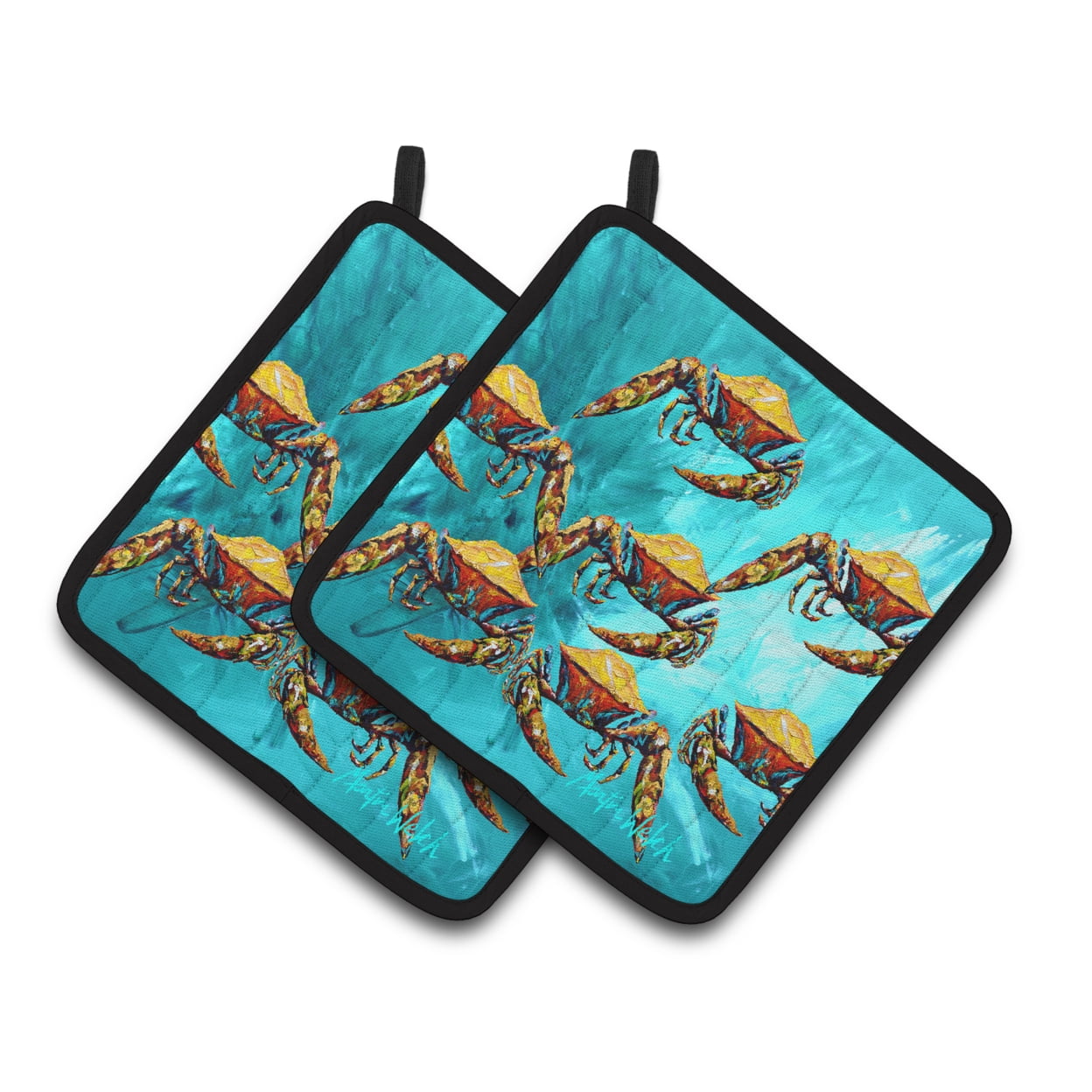 Carolines Treasures MW1140PTHD Crab Lotta Crabs Pair of Pot Holders , 7.5HX7.5W, multicolor