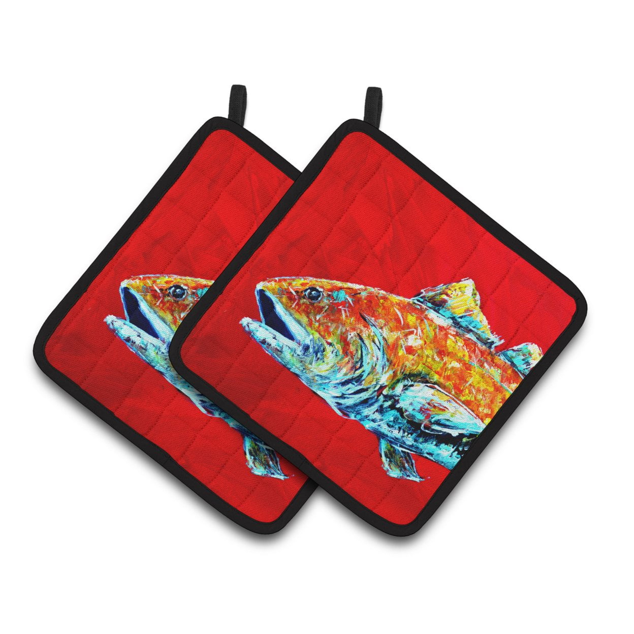 Carolines Treasures MW1141APTHD Red Fish Alphonzo Head Pair of Pot Holders , 7.5HX7.5W, multicolor