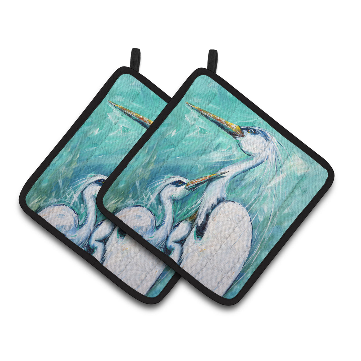Carolines Treasures MW1145PTHD Mothers Love Egret Pair of Pot Holders  7.5HX7.5W multicolor