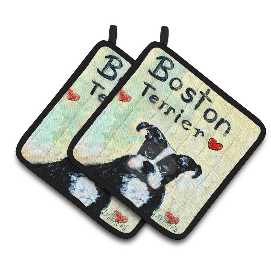 Boston Terrier Where's my Bibb Pair of Pot Holders