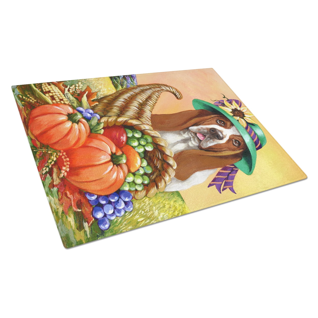 Carolines Treasures PPP3010LCB Basset Hound Autumn Glass Cutting Board Large, 12H x 16W, multicolor