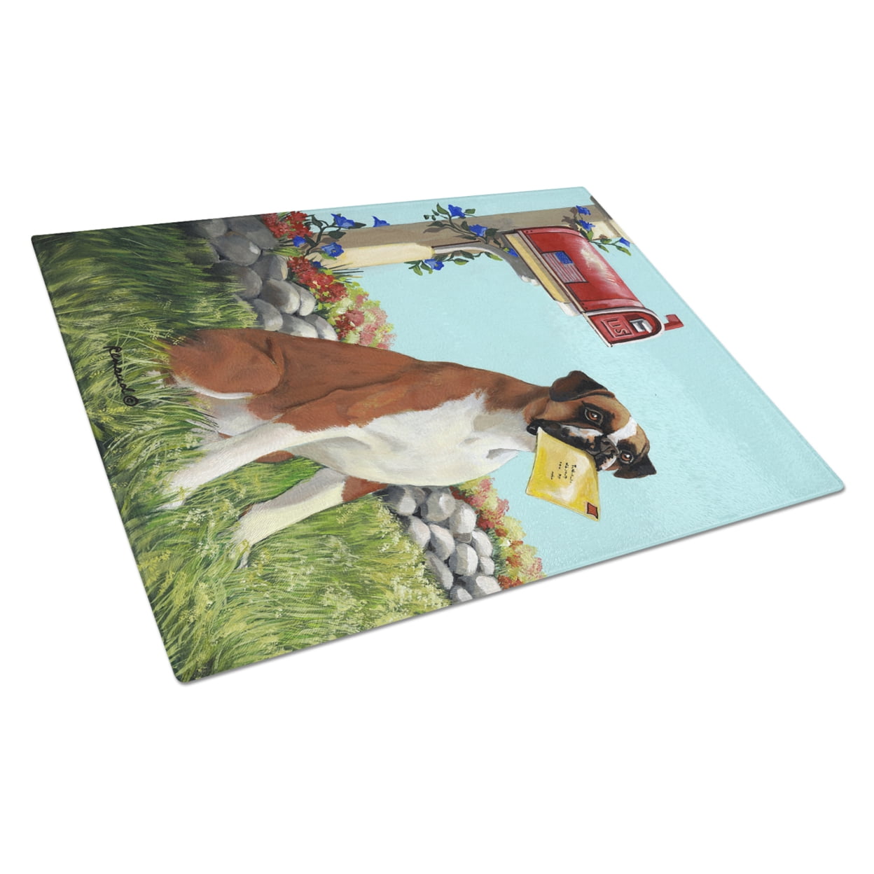 Carolines Treasures PPP3039LCB Boxer Got Mail Glass Cutting Board Large, 12H x 16W, multicolor