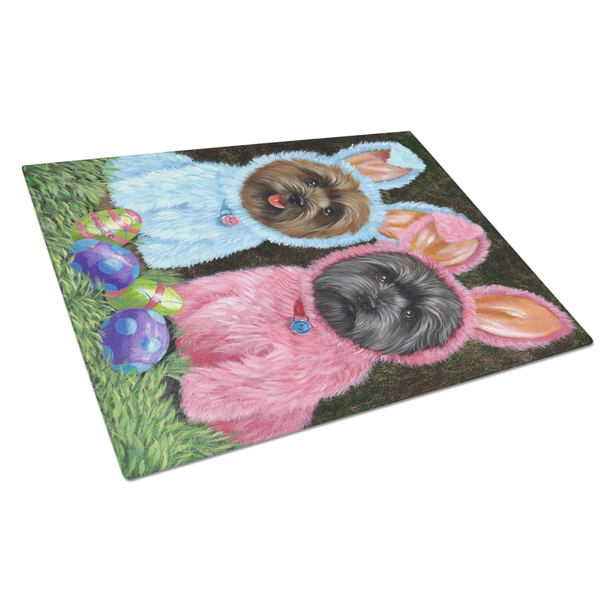Carolines Treasures PPP3046LCB Cairn Terrier Easter Bunnies Glass Cutting Board Large, 12H x 16W, multicolor