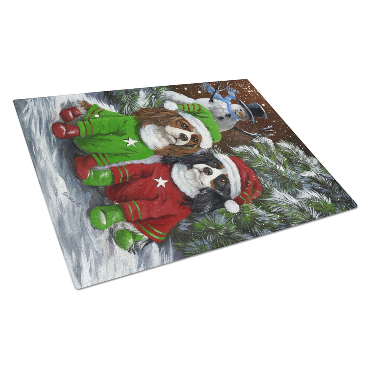 Carolines Treasures PPP3067LCB Cavalier Spaniel Snowman Christmas Glass Cutting Board Large, 12H x 16W, multicolor