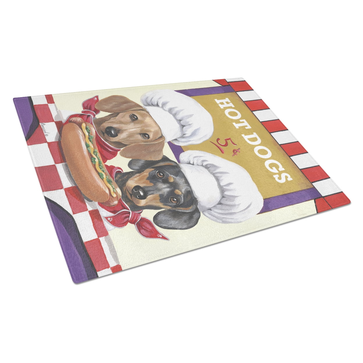 Carolines Treasures PPP3083LCB Dachshund Hot Dog Stand Glass Cutting Board Large, 12H x 16W, multicolor