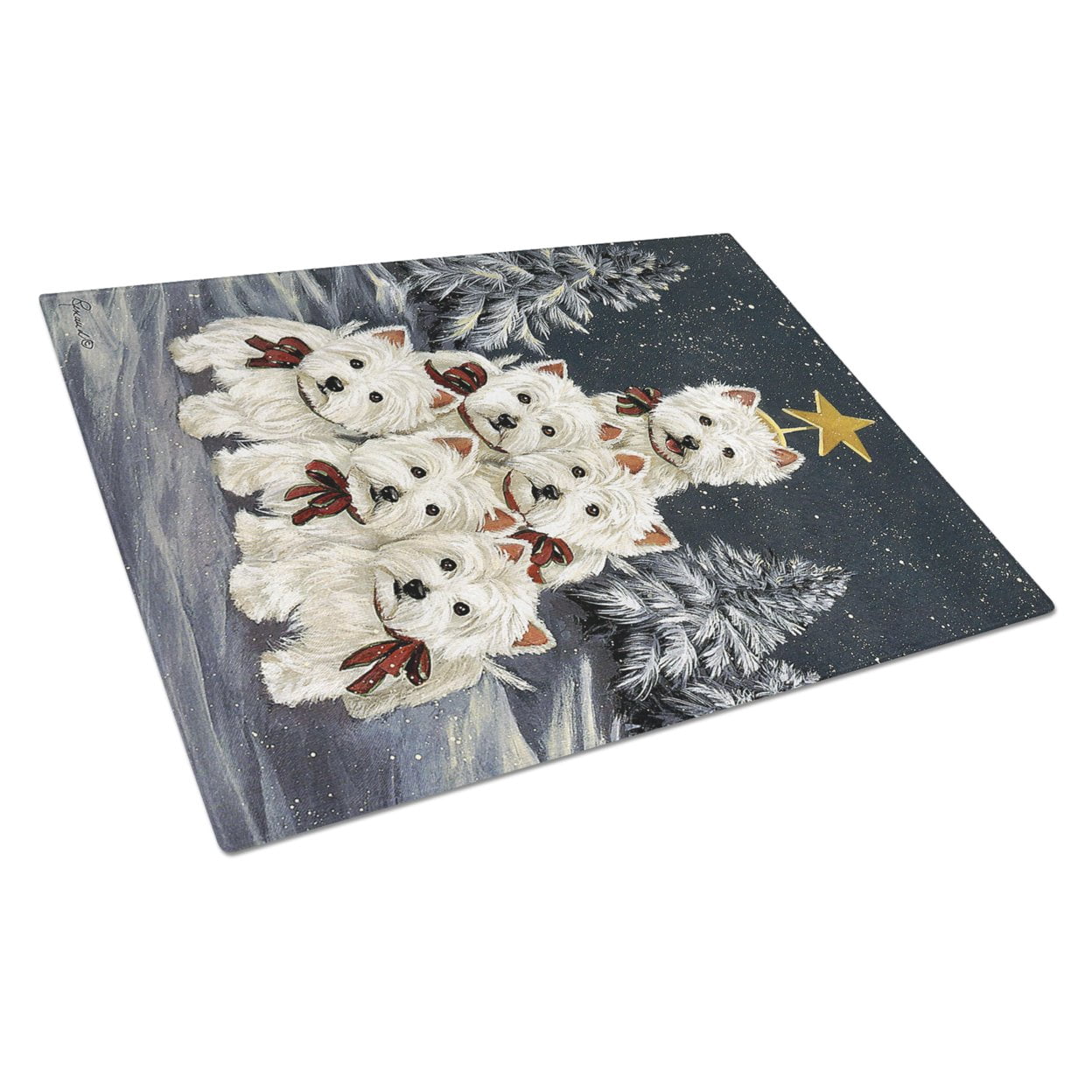 Carolines Treasures PPP3130LCB Westie Christmas Family Tree Glass Cutting Board Large, 12H x 16W, multicolor