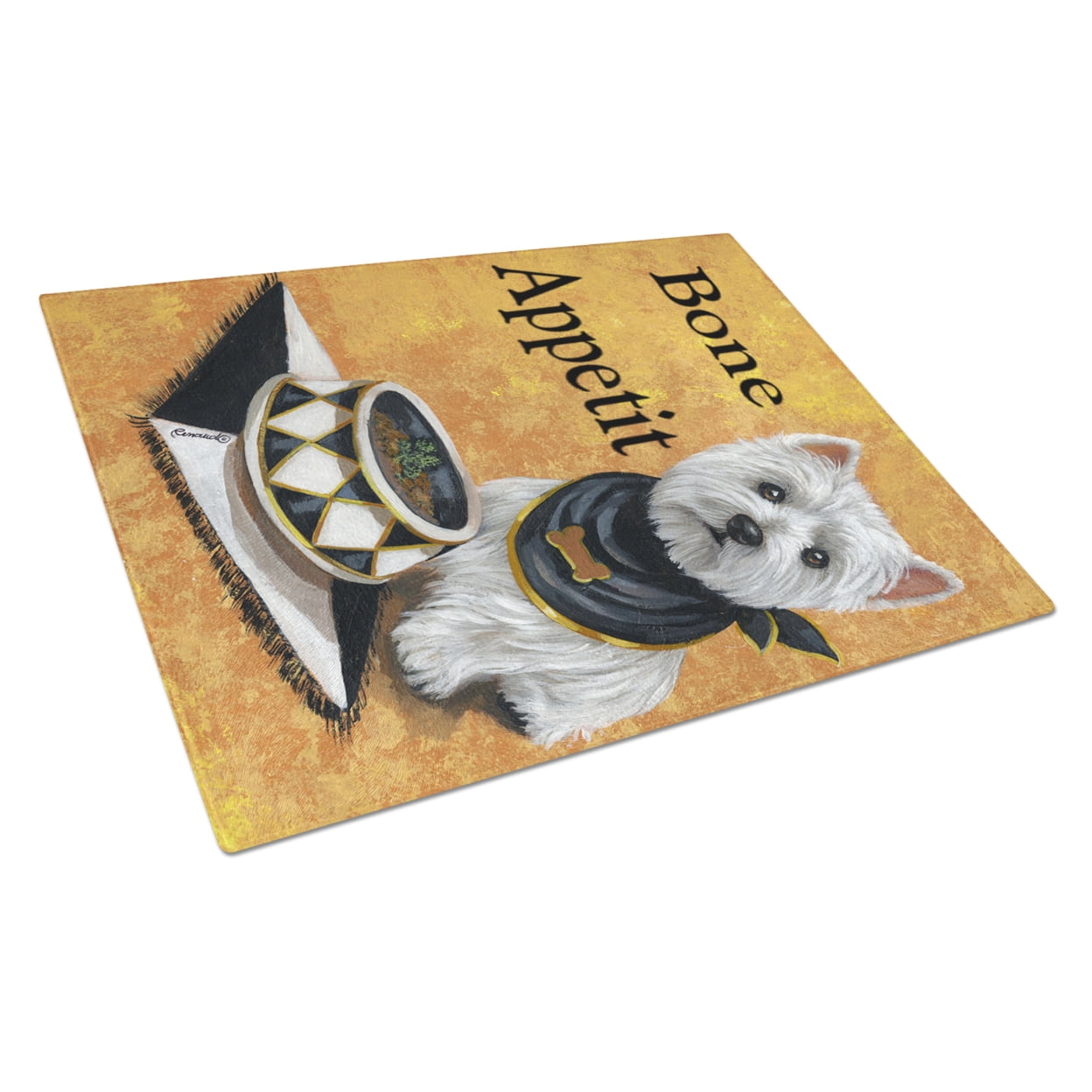 Carolines Treasures PPP3203LCB Westie Bone Appetit Glass Cutting Board Large, 12H x 16W, multicolor