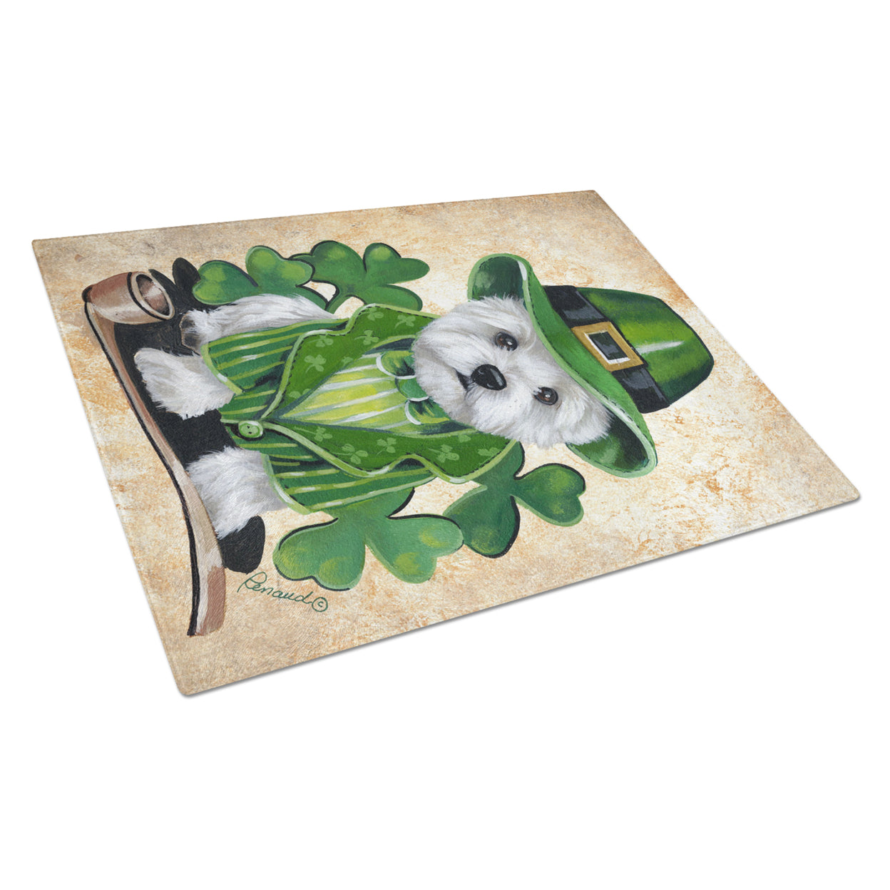 Carolines Treasures PPP3214LCB Westie St Patricks Day Leprechaun Glass Cutting Board Large, 12H x 16W, multicolor
