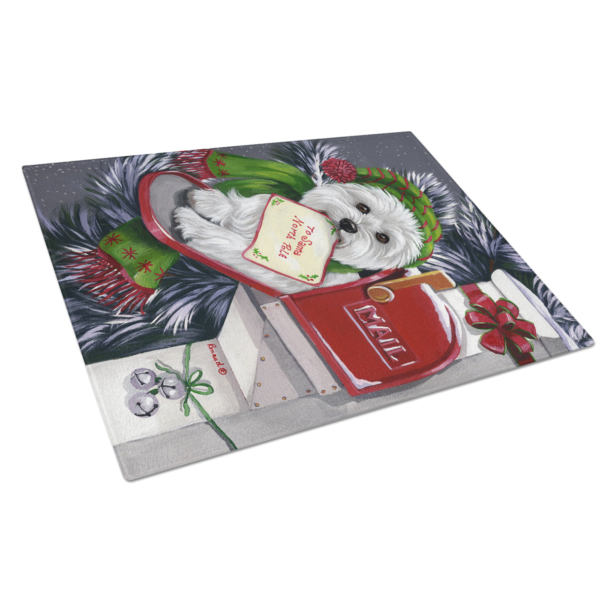 Carolines Treasures PPP3215LCB Westie Christmas Letter to Santa Glass Cutting Board Large, 12H x 16W, multicolor