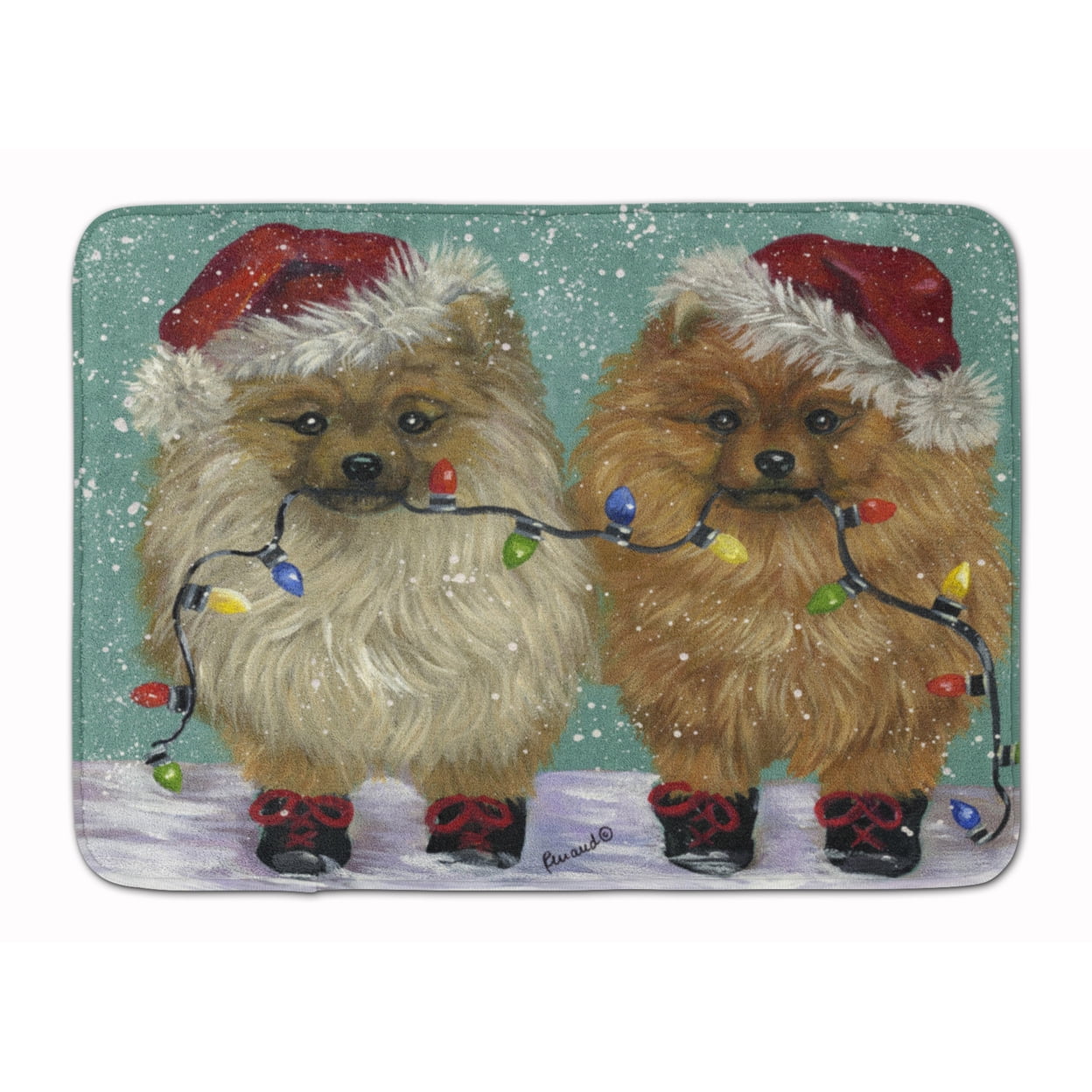 Pomeranian Christmas Lighten Up Machine Washable Memory Foam Mat