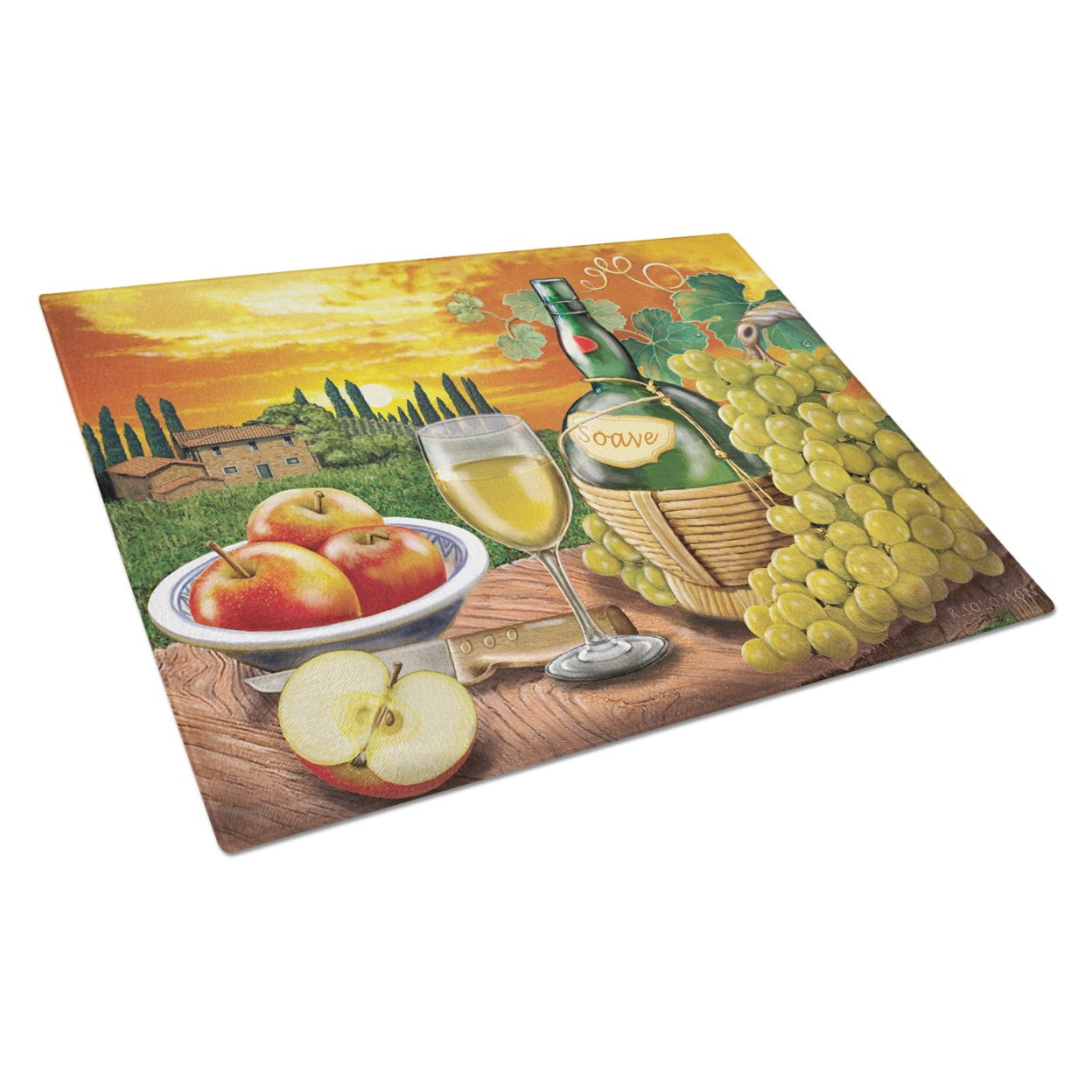 Carolines Treasures PRS4027LCB Soave, Apple, Wine and Cheese Glass Cutting Board Large, 12H x 16W, multicolor