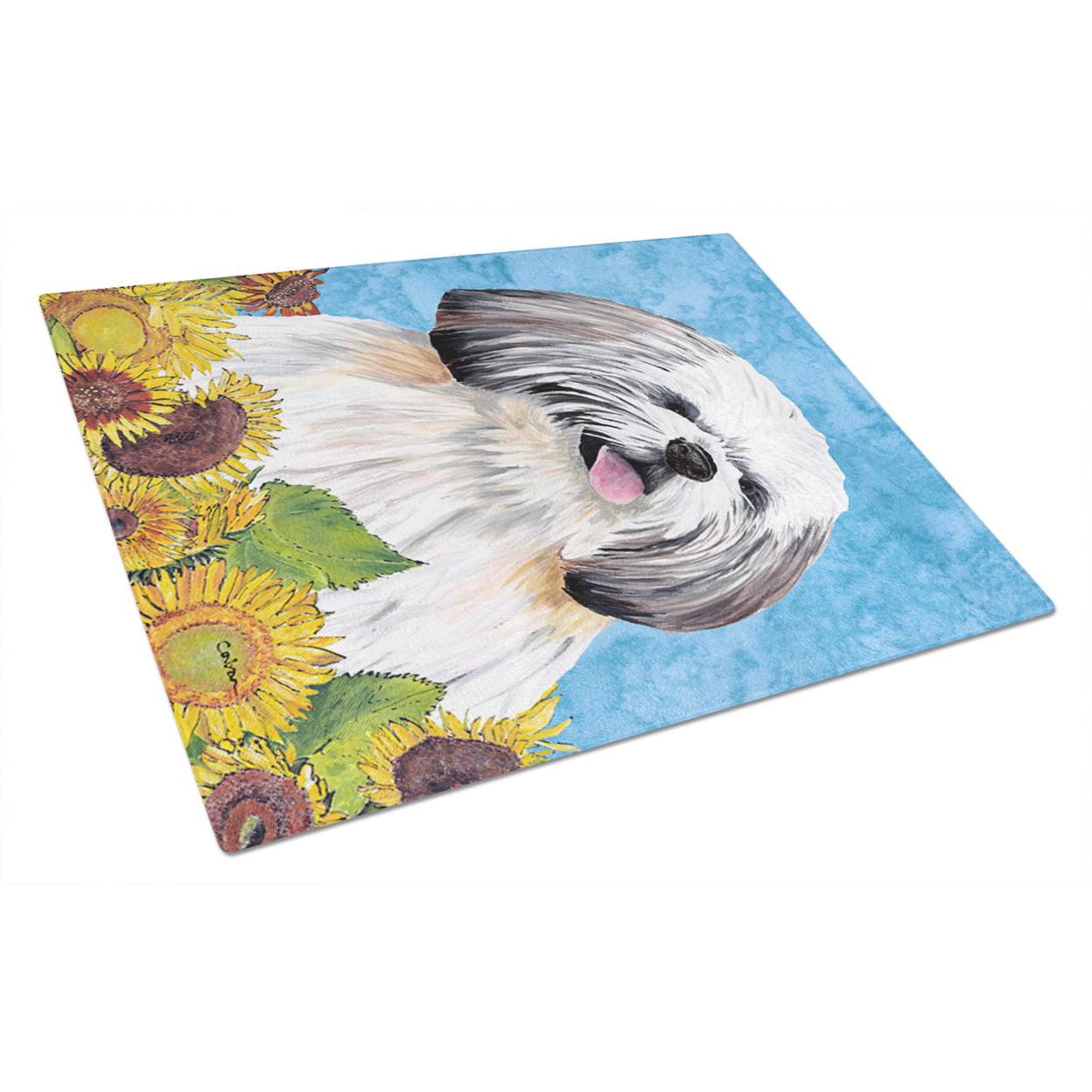 Carolines Treasures SC9075LCB Shih Tzu in Summer Flowers Glass Cutting Board Large, 12H x 16W, multicolor