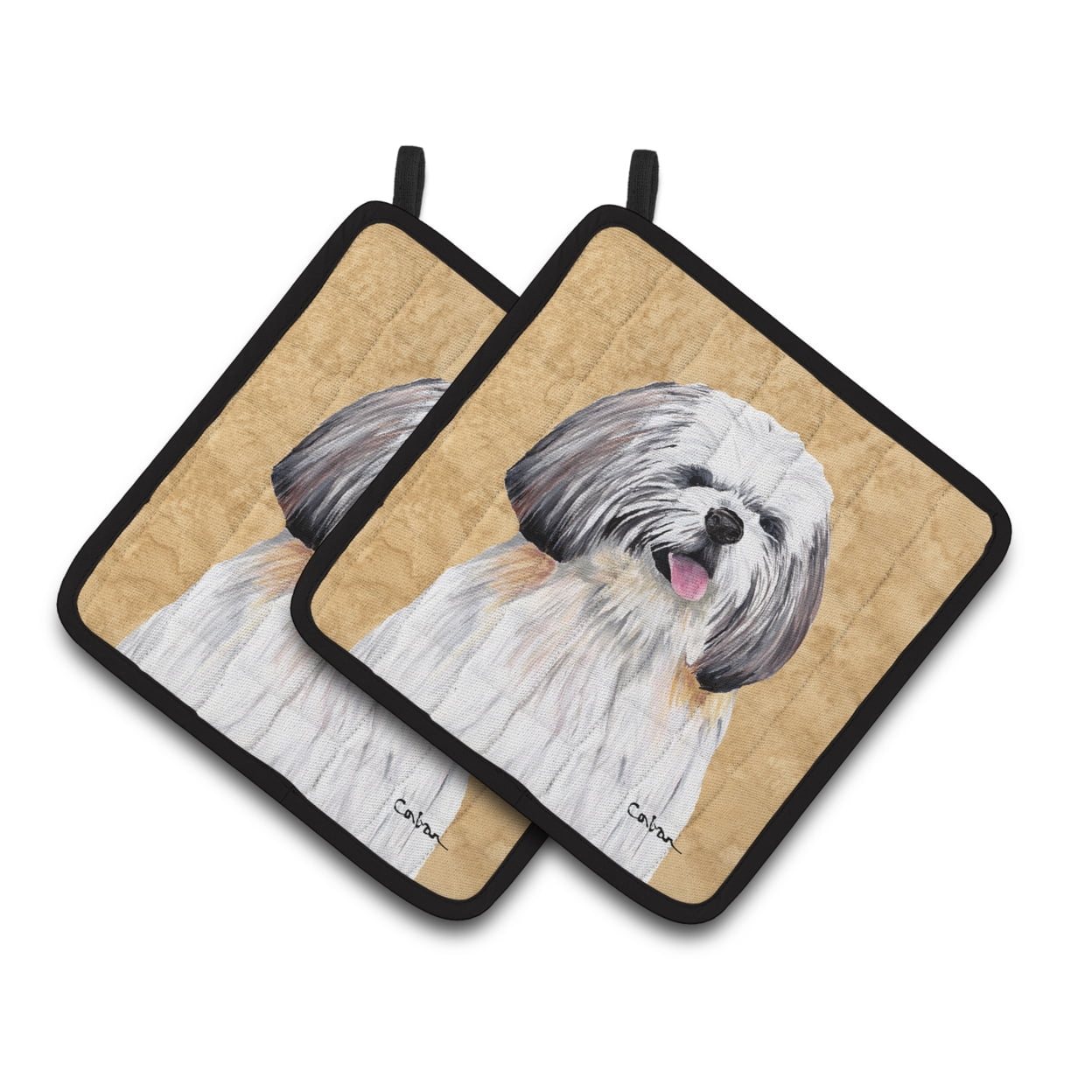 Carolines Treasures SC9128PTHD Shih Tzu Wipe your Paws Pair of Pot Holders, 7.5HX7.5W, multicolor