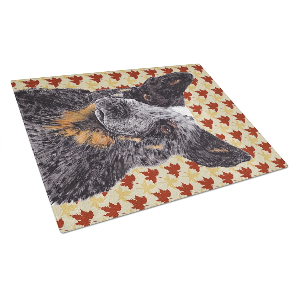 Carolines Treasures SC9236LCB Australian Cattle Dog Fall Leaves Portrait Glass Cutting Board Large, 12H x 16W,