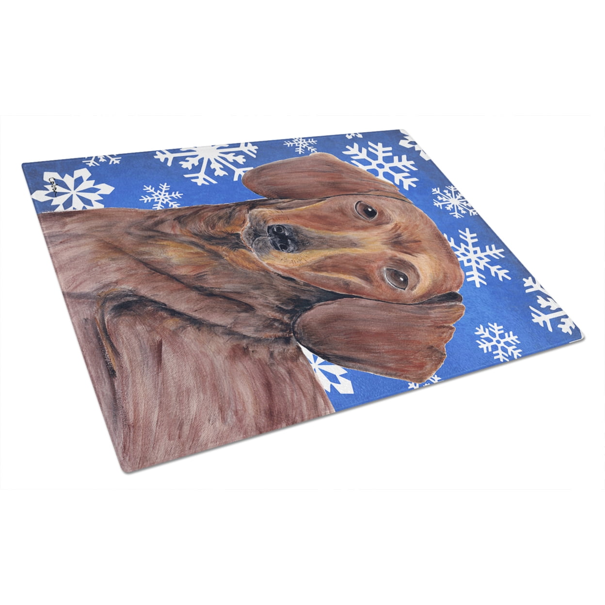 Carolines Treasures SC9368LCB Dachshund Winter Snowflakes Holiday Glass Cutting Board Large, 12H x 16W, multicolor
