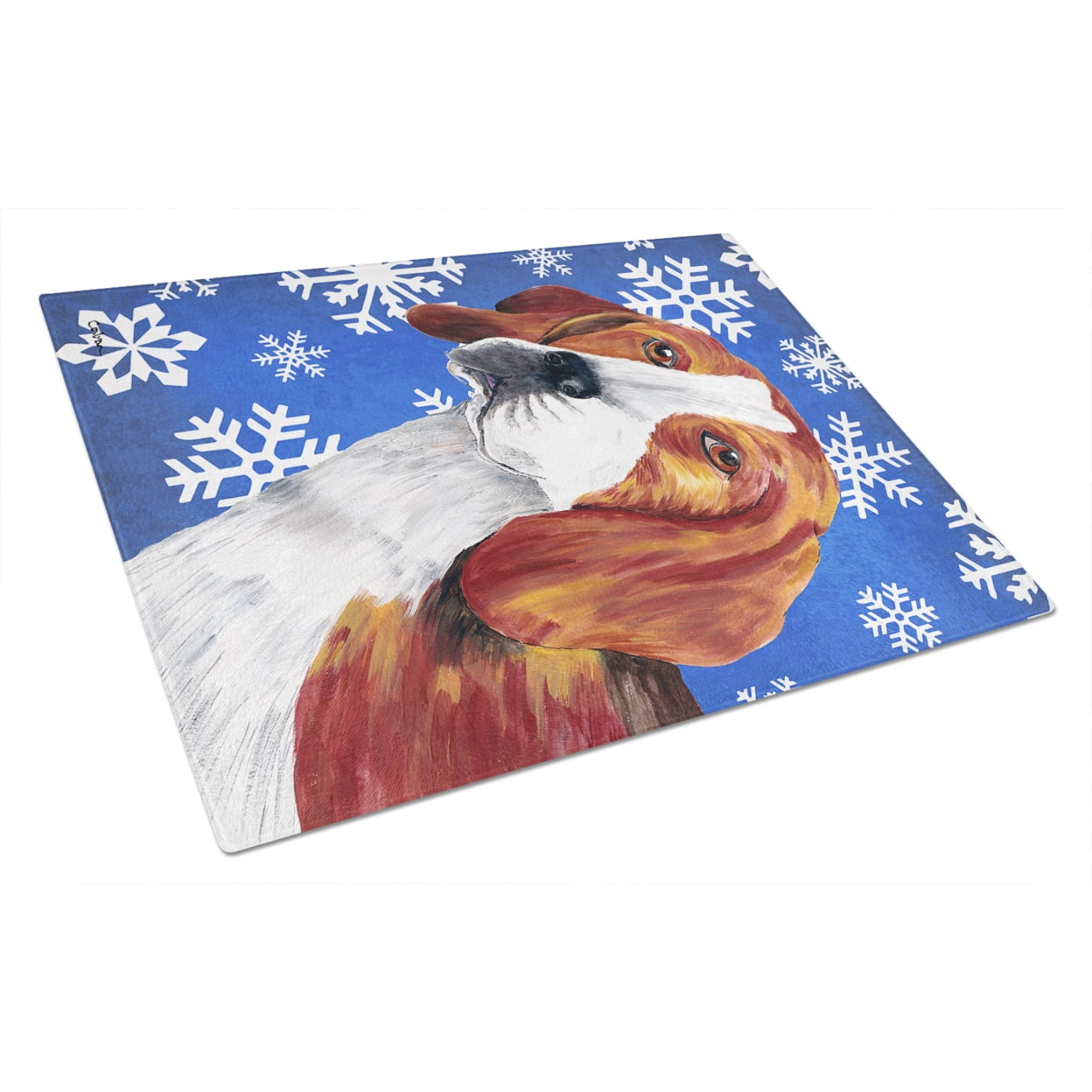 Carolines Treasures SC9369LCB Beagle Winter Snowflakes Holiday Glass Cutting Board Large, 12H x 16W, multicolor