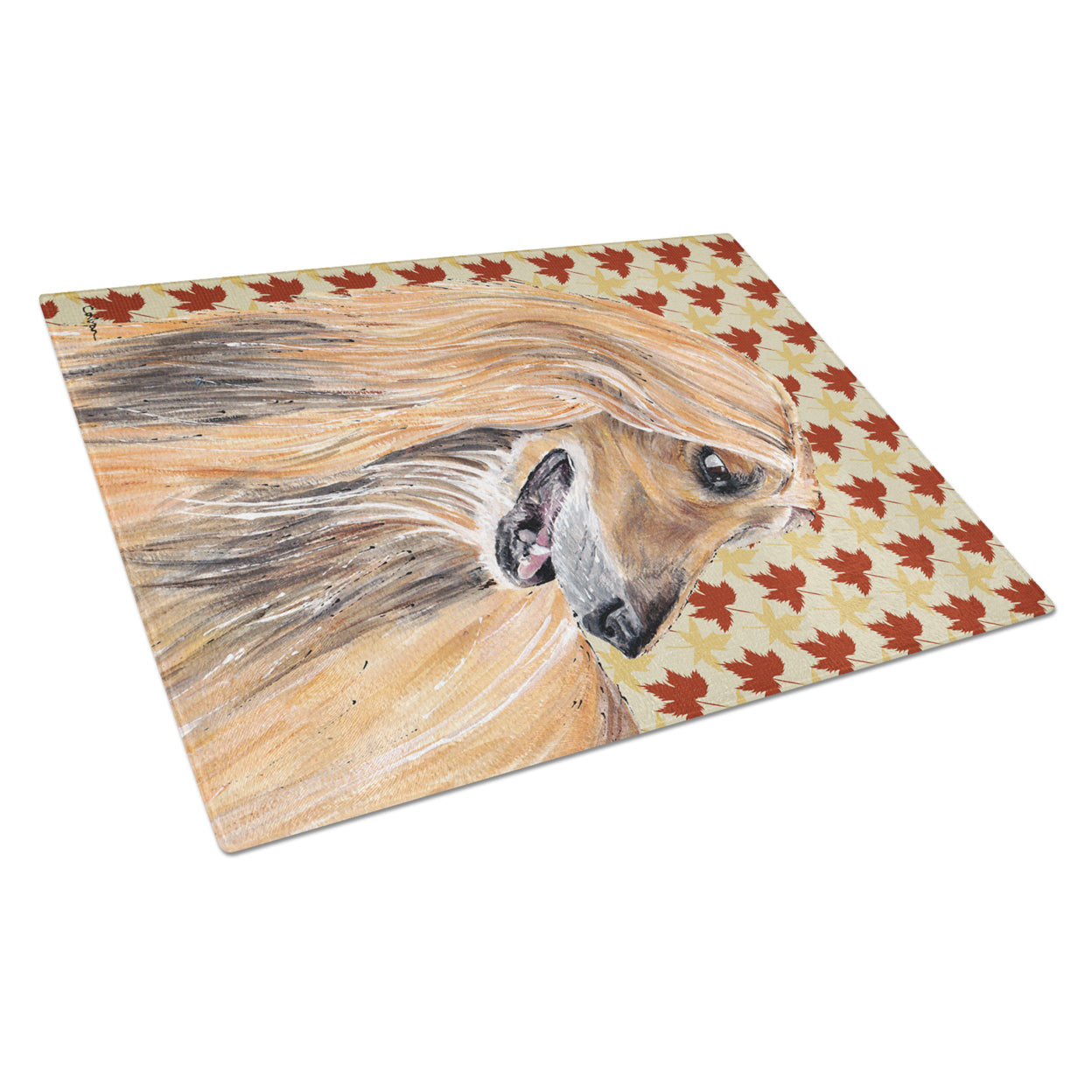 Carolines Treasures SC9504LCB Afghan Hound Fall Leaves Glass Cutting Board Large, 12H x 16W, multicolor