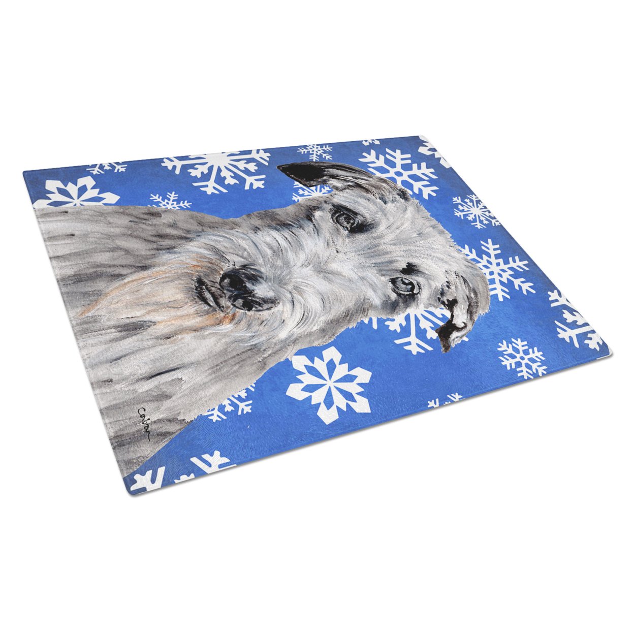Carolines Treasures SC9778LCB Scottish Deerhound Winter Snowflakes Glass Cutting Board Large, 12H x 16W, multicolor