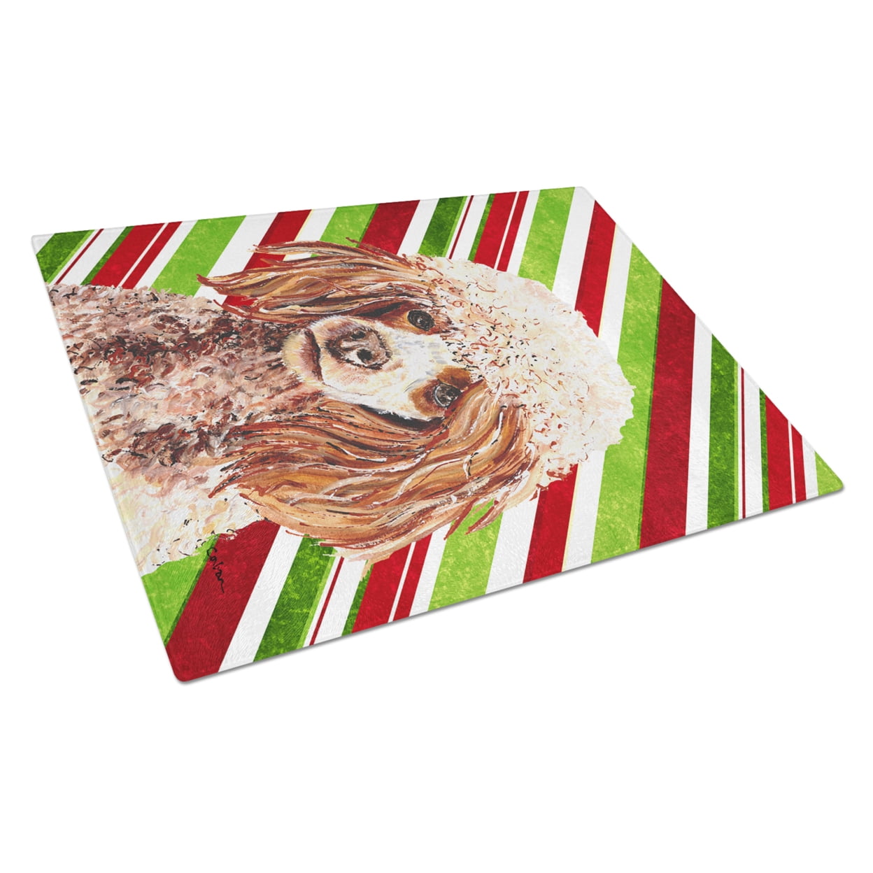 Carolines Treasures SC9795LCB Red Miniature Poodle Candy Cane Christmas Glass Cutting Board Large, 12H x 16W, multicolor
