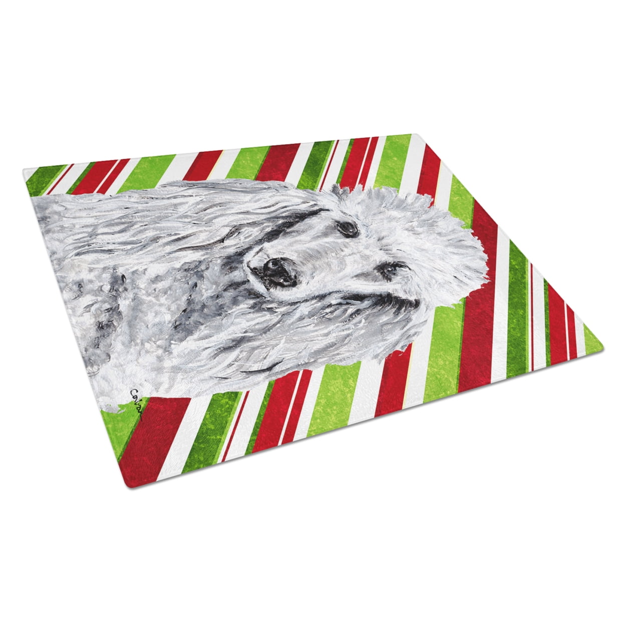 Carolines Treasures SC9799LCB White Standard Poodle Candy Cane Christmas Glass Cutting Board Large, 12H x 16W,