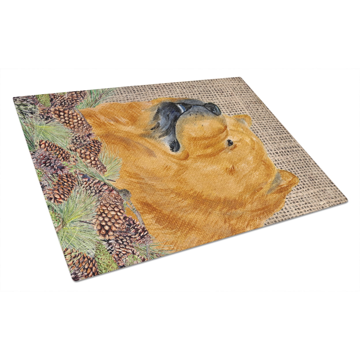Carolines Treasures SS4091LCB Chow Chow on Faux Burlap with Pine Cones Glass Cutting Board Large, 12H x 16W, multicolor