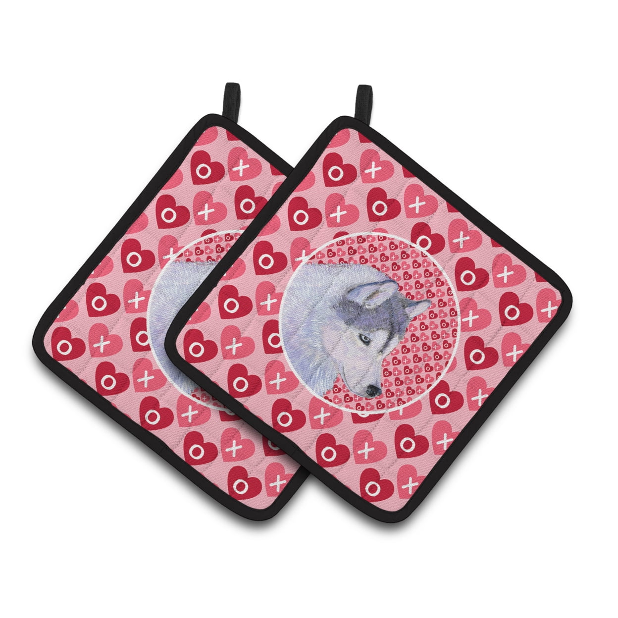 Caroline's Treasures Holders Siberian Husky Hearts Love Valentine's Day Pair of Pot Holders, Polyester Fabric, 7.5 X 7.5 in