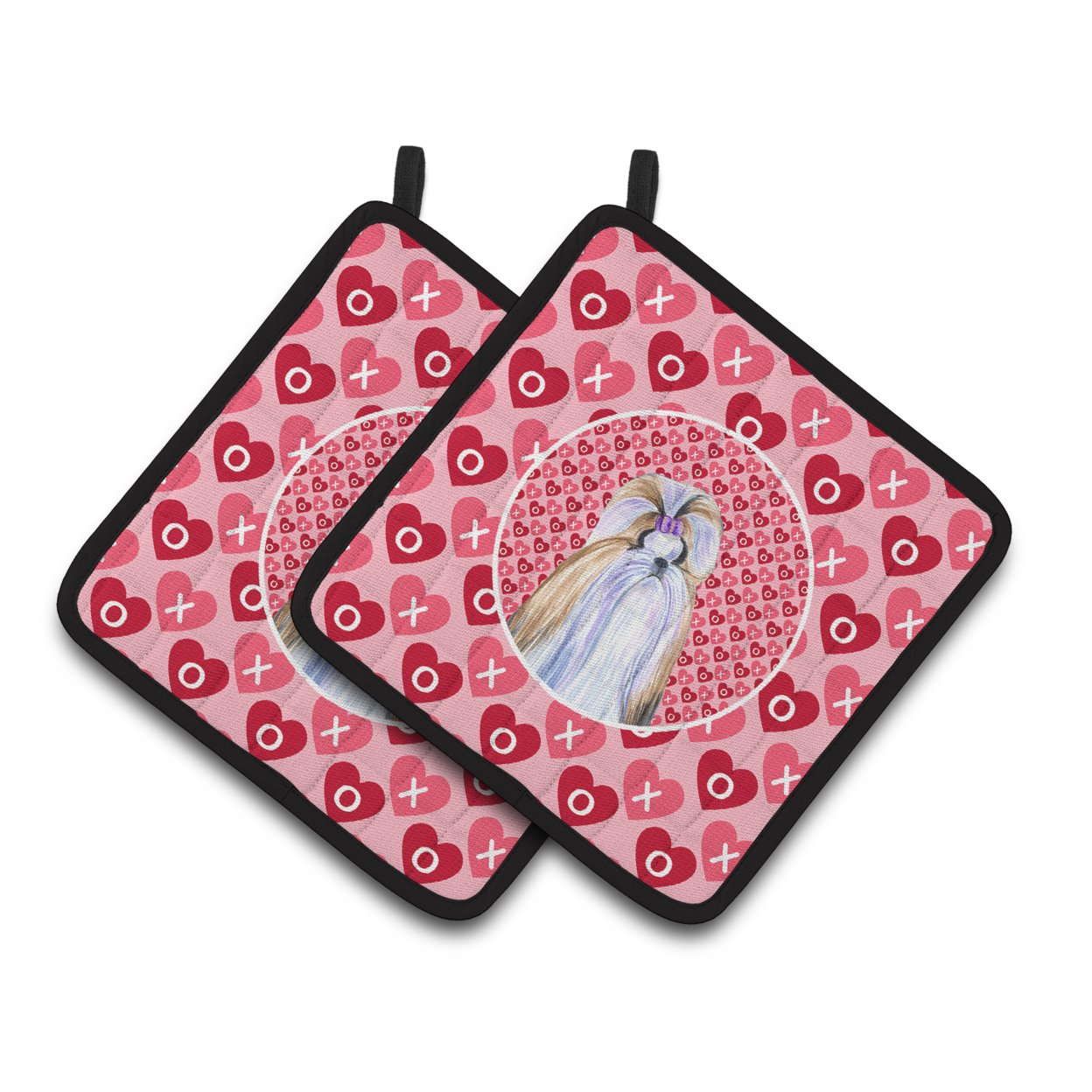 Carolines Treasures SS4465PTHD Shih Tzu Hearts Love and Valentines Day Portrait Pair of Pot Holders, 7.5HX7.5W,