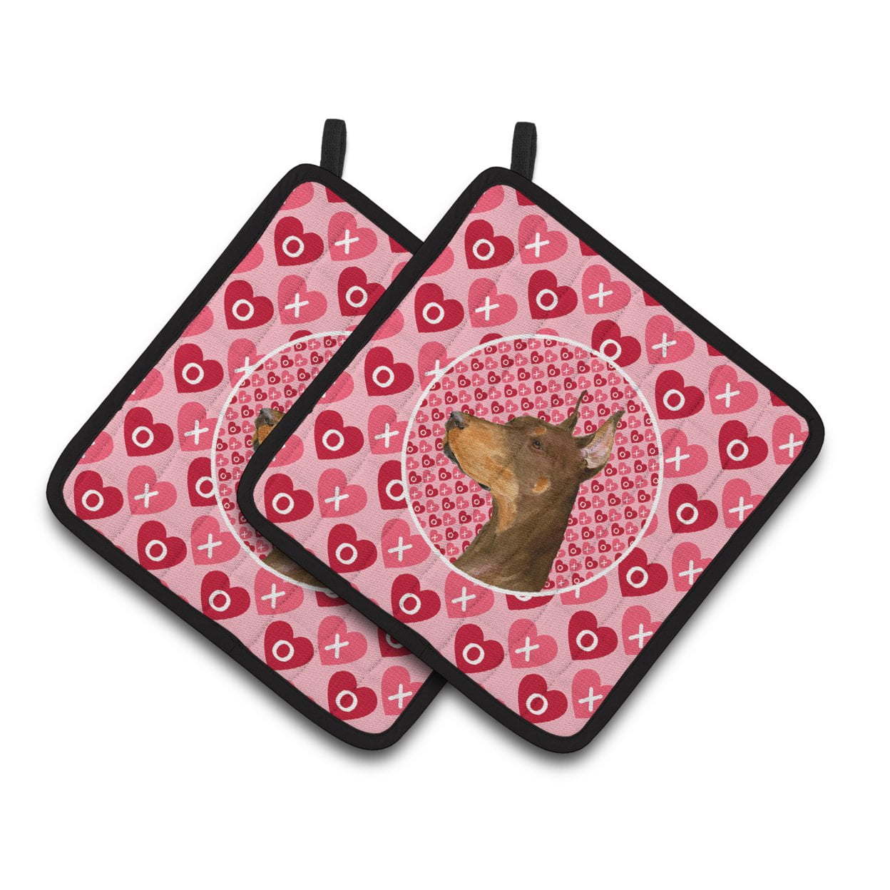 Carolines Treasures SS4468PTHD Doberman Hearts Love and Valentines Day Portrait Pair of Pot Holders, 7.5HX7.5W,