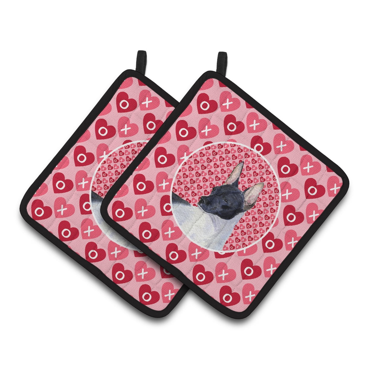 Carolines Treasures SS4480PTHD Rat Terrier Hearts Love and Valentines Day Portrait Pair of Pot Holders, 7.5HX7.5W,