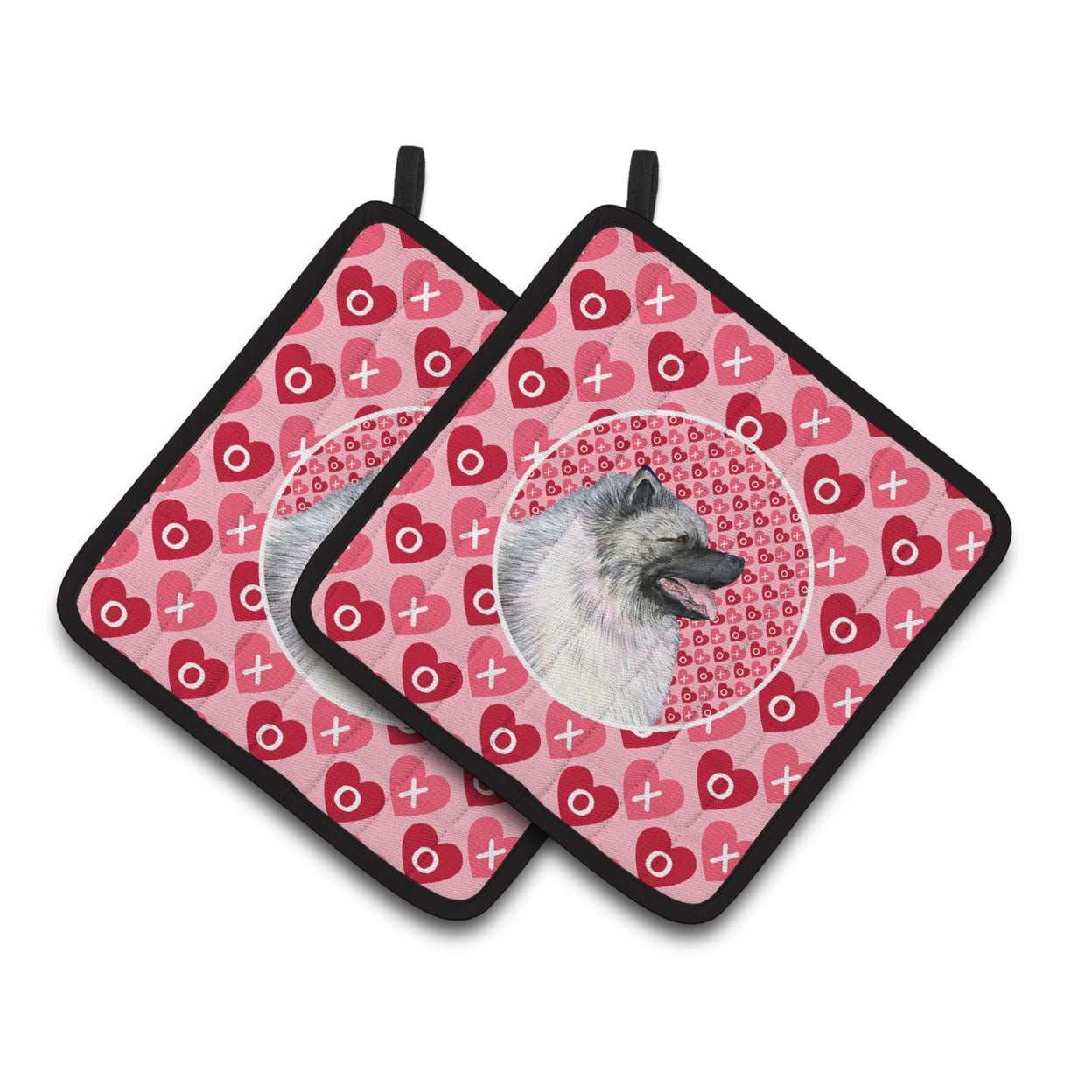 Carolines Treasures SS4488PTHD Keeshond Hearts Love and Valentines Day Portrait Pair of Pot Holders, 7.5HX7.5W,