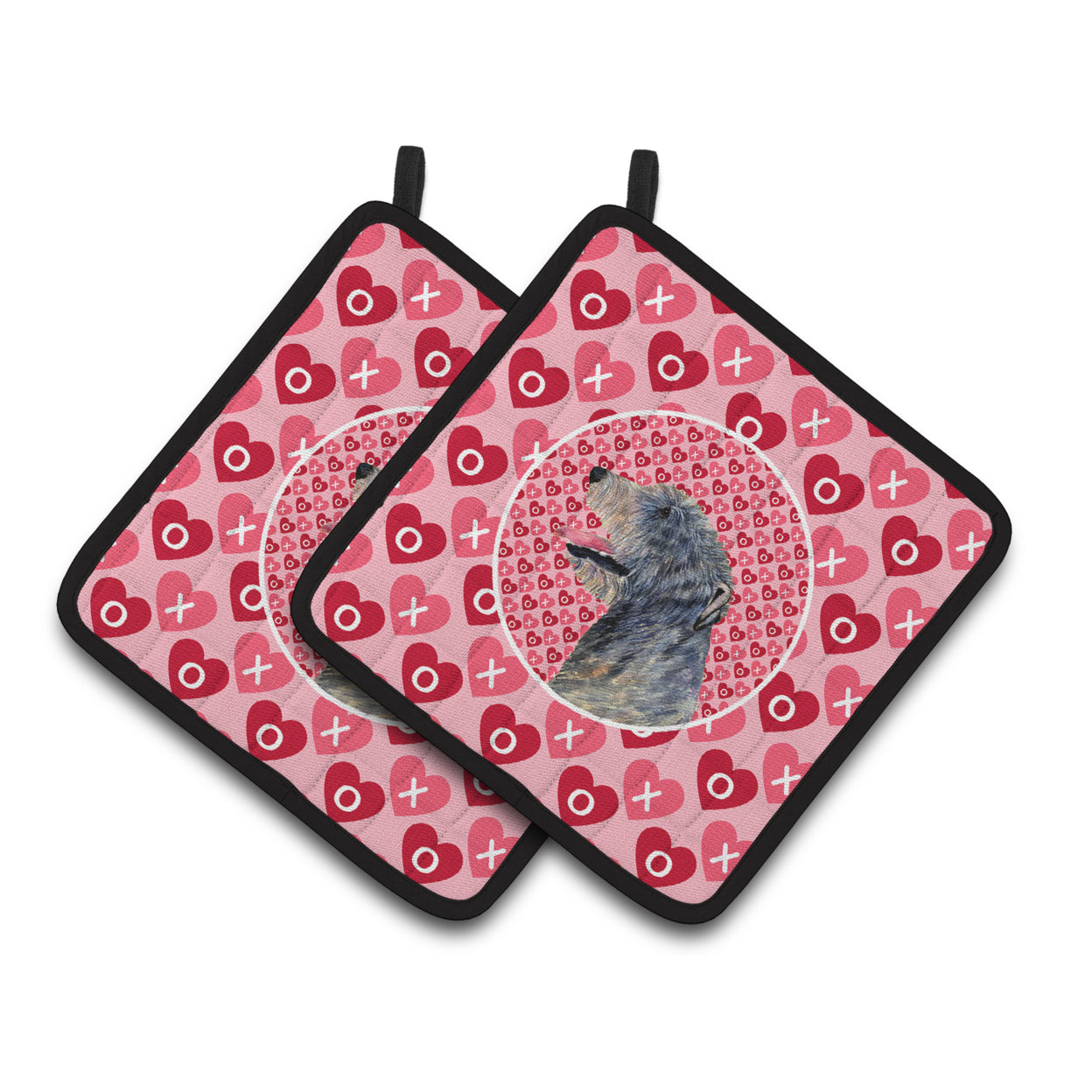 Carolines Treasures SS4506PTHD Irish Wolfhound Hearts Love and Valentines Day Portrait Pair of Pot Holders, 7.5HX7.5W,