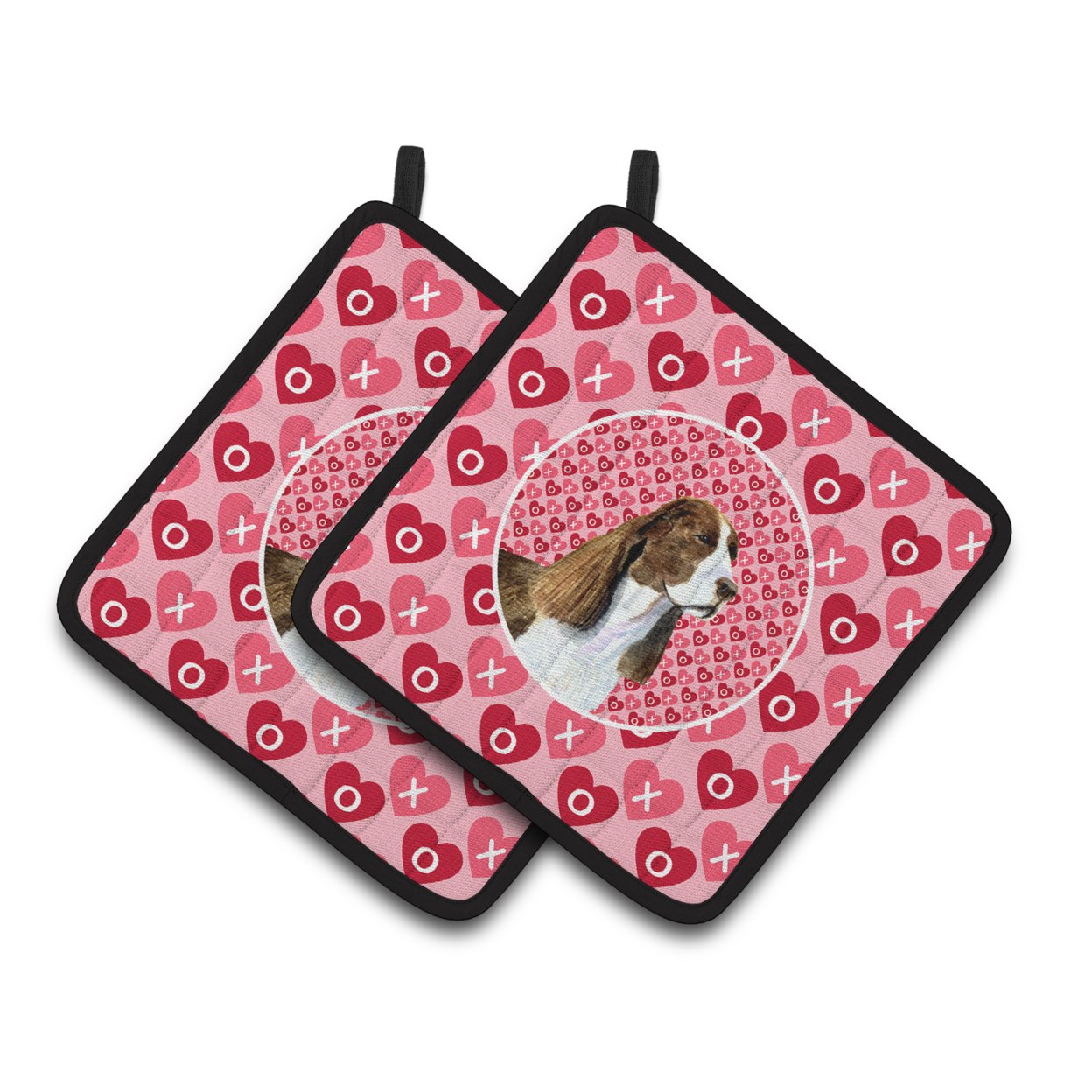 Carolines Treasures SS4513PTHD Springer Spaniel Hearts Love Valentines Day Pair of Pot Holders, 7.5HX7.5W, multicolor