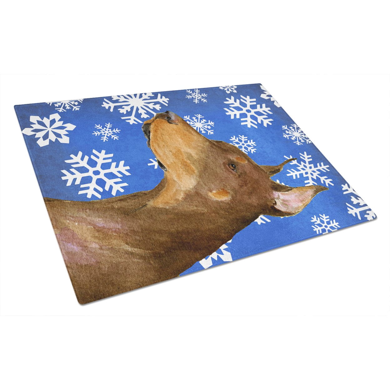 Carolines Treasures SS4606LCB Doberman Winter Snowflakes Holiday Glass Cutting Board Large, 12H x 16W, multicolor