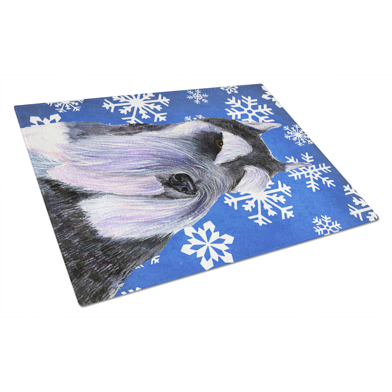 Carolines Treasures SS4615LCB Schnauzer Winter Snowflakes Holiday Glass Cutting Board Large, 12H x 16W, multicolor