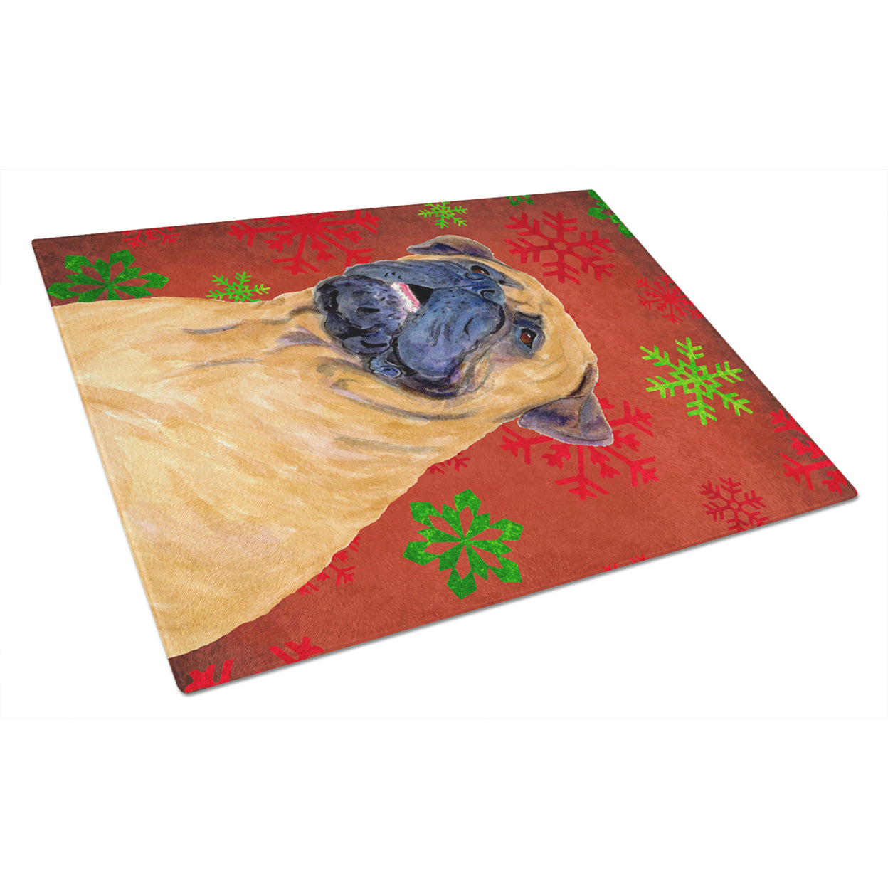 Carolines Treasures SS4727LCB Mastiff Red and Green Snowflakes Holiday Christmas Glass Cutting Board Large, 12H x 16W,
