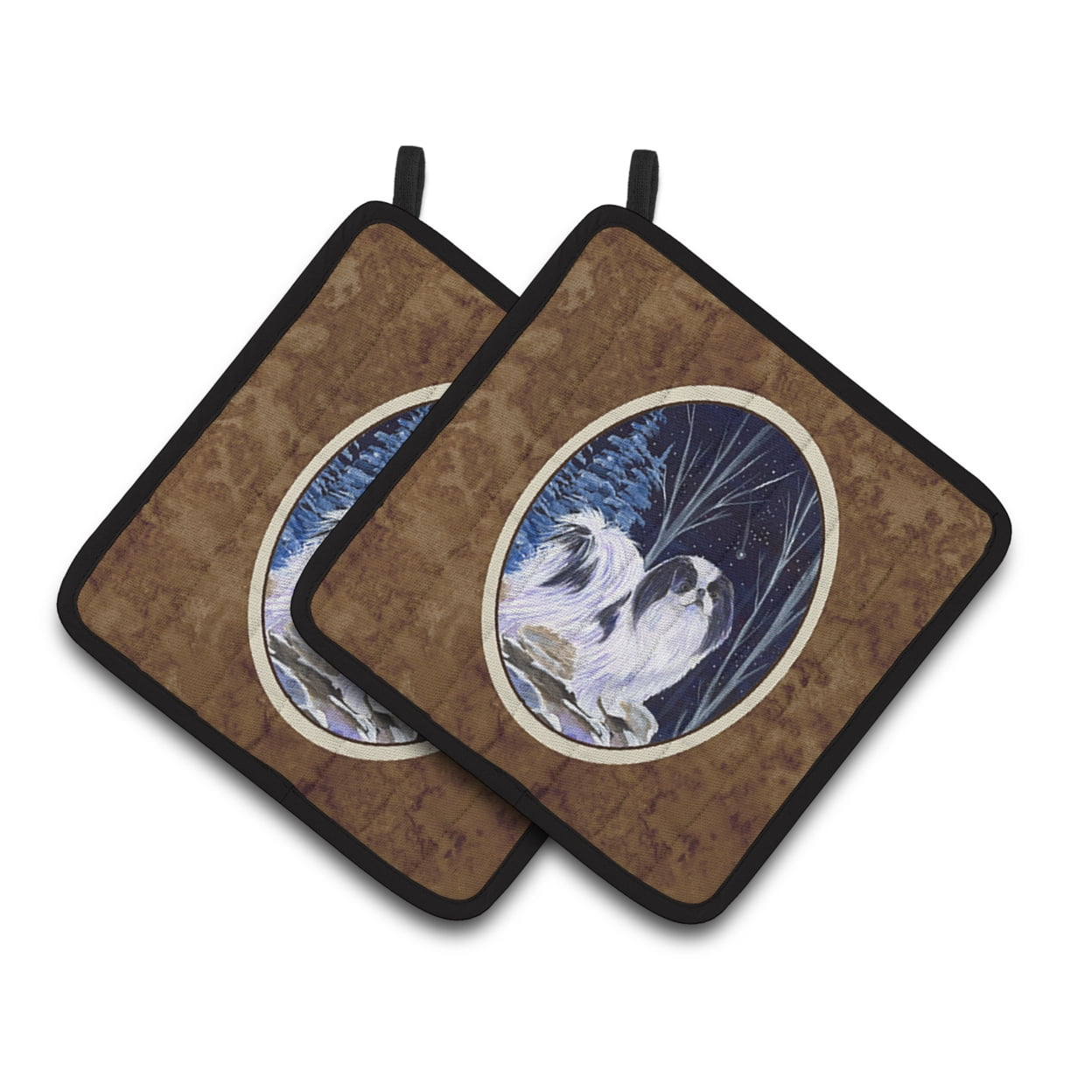 Carolines Treasures SS8374PTHD Starry Night Japanese Chin Pair of Pot Holders 7.5HX7.5W multicolor