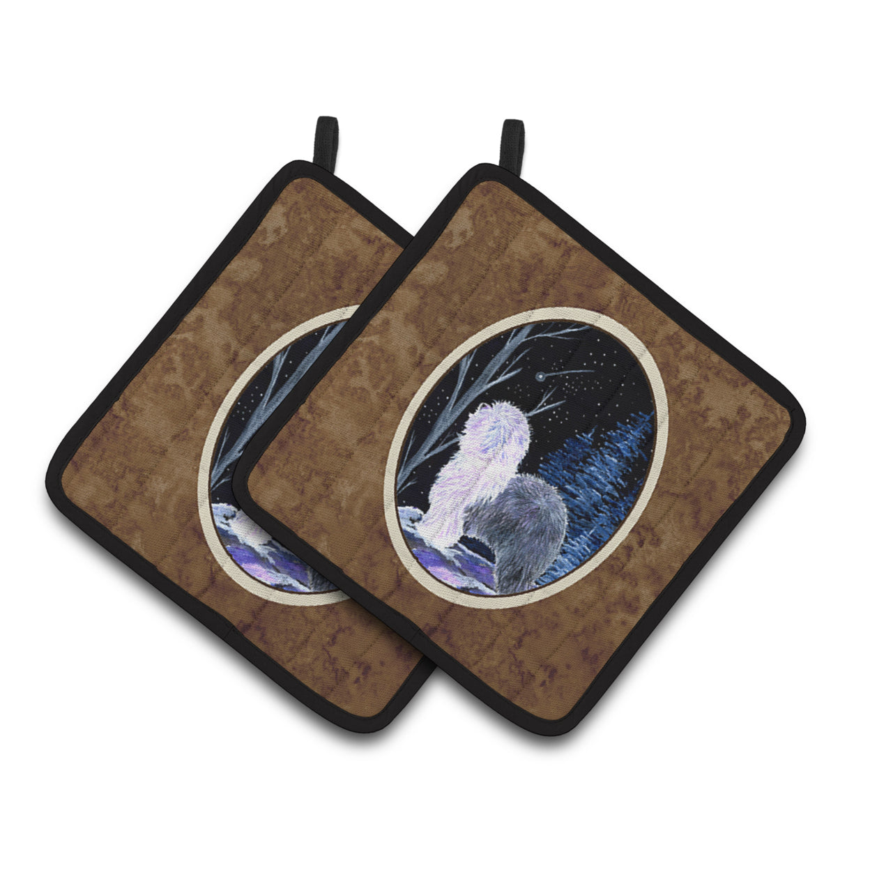 Carolines Treasures SS8401PTHD Starry Night Old English Sheepdog Pair of Pot Holders 7.5HX7.5W multicolor