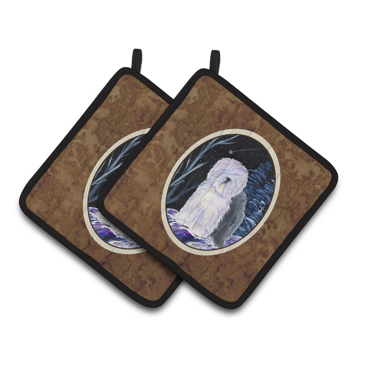 Carolines Treasures SS8406PTHD Starry Night Old English Sheepdog Pair of Pot Holders, 7.5HX7.5W, multicolor
