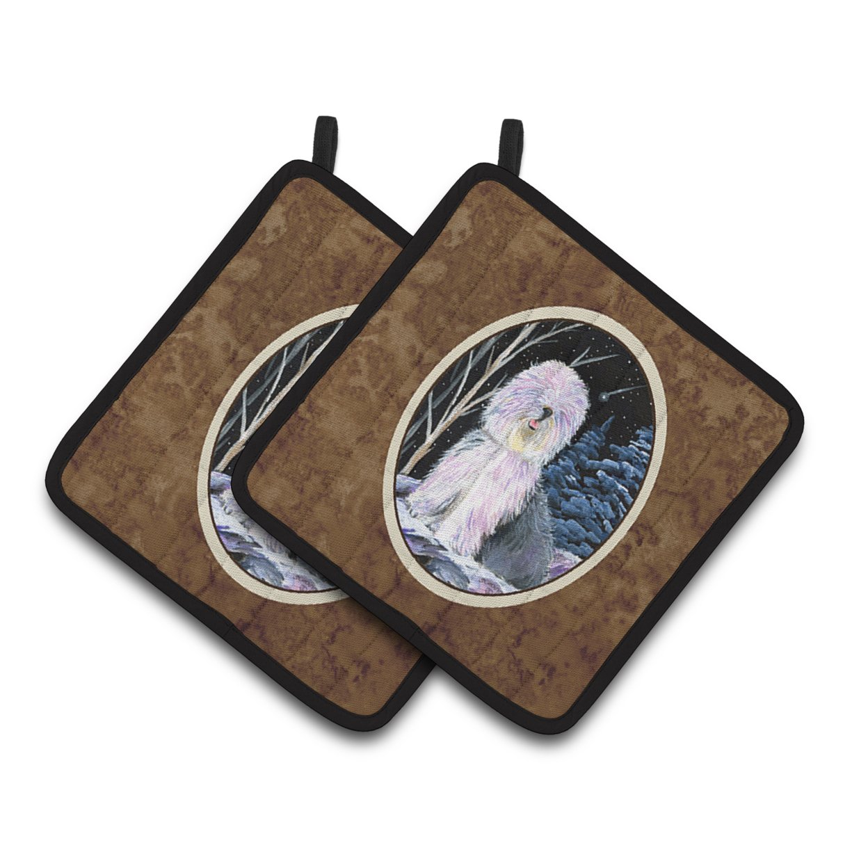 Starry Night Old English Sheepdog Pair of Pot Holders