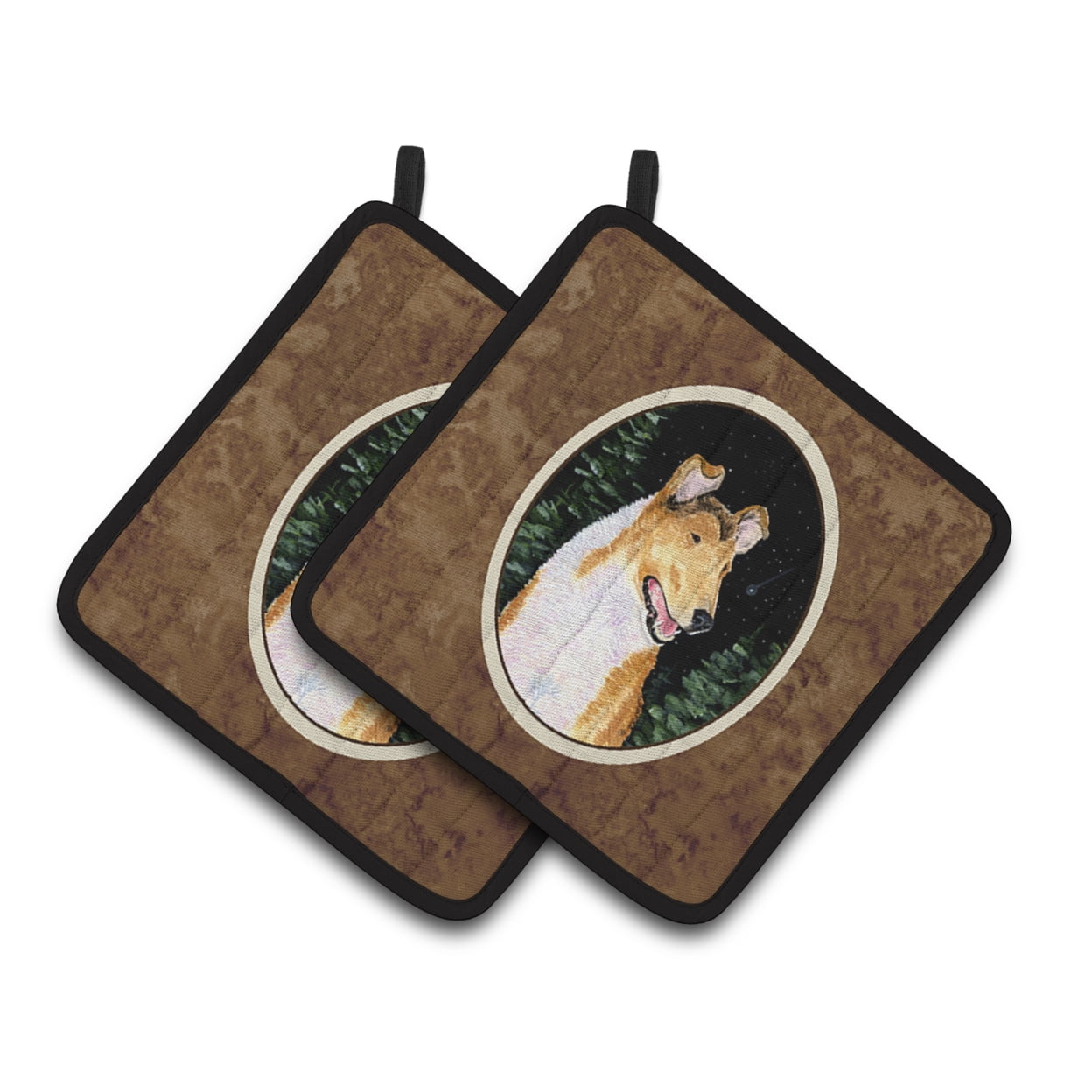 Starry Night Collie Smooth Pair of Pot Holders