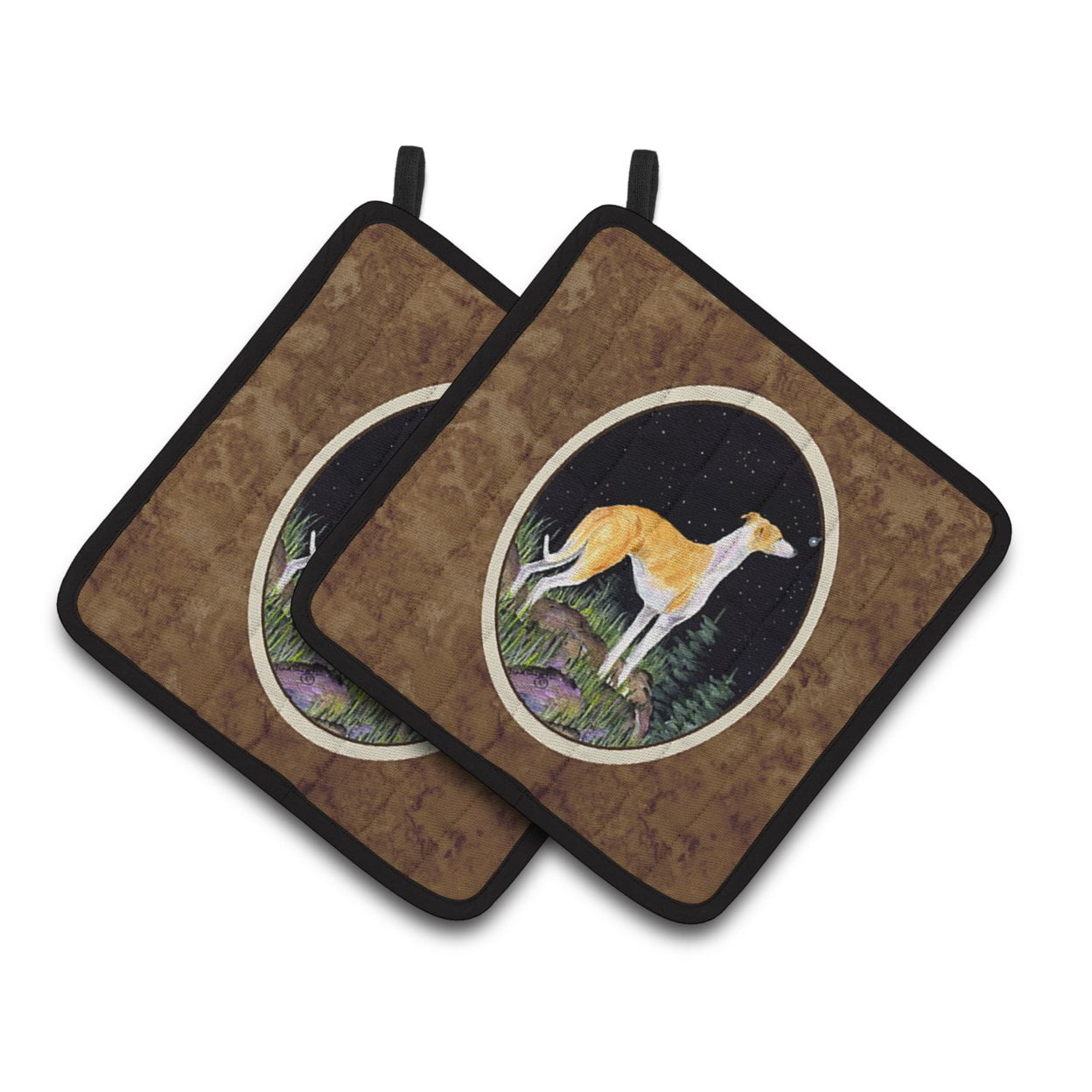 Carolines Treasures SS8492PTHD Starry Night Whippet Pair of Pot Holders, 7.5HX7.5W, multicolor