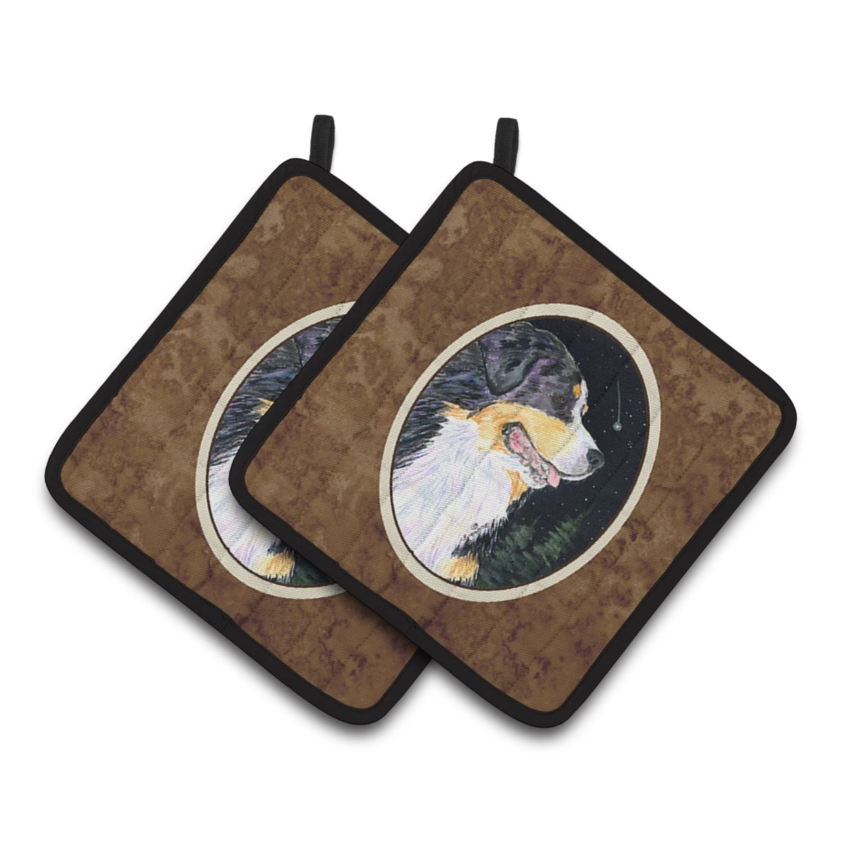 Starry Night Bernese Mountain Dog Pair of Pot Holders