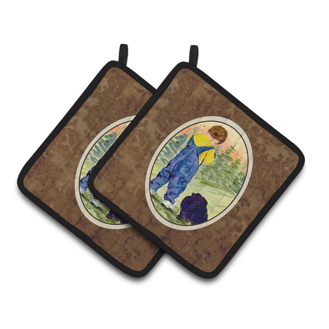 Carolines Treasures SS8544PTHD Little Boy with his  Pomeranian Pair of Pot Holders 7.5HX7.5W multicolor