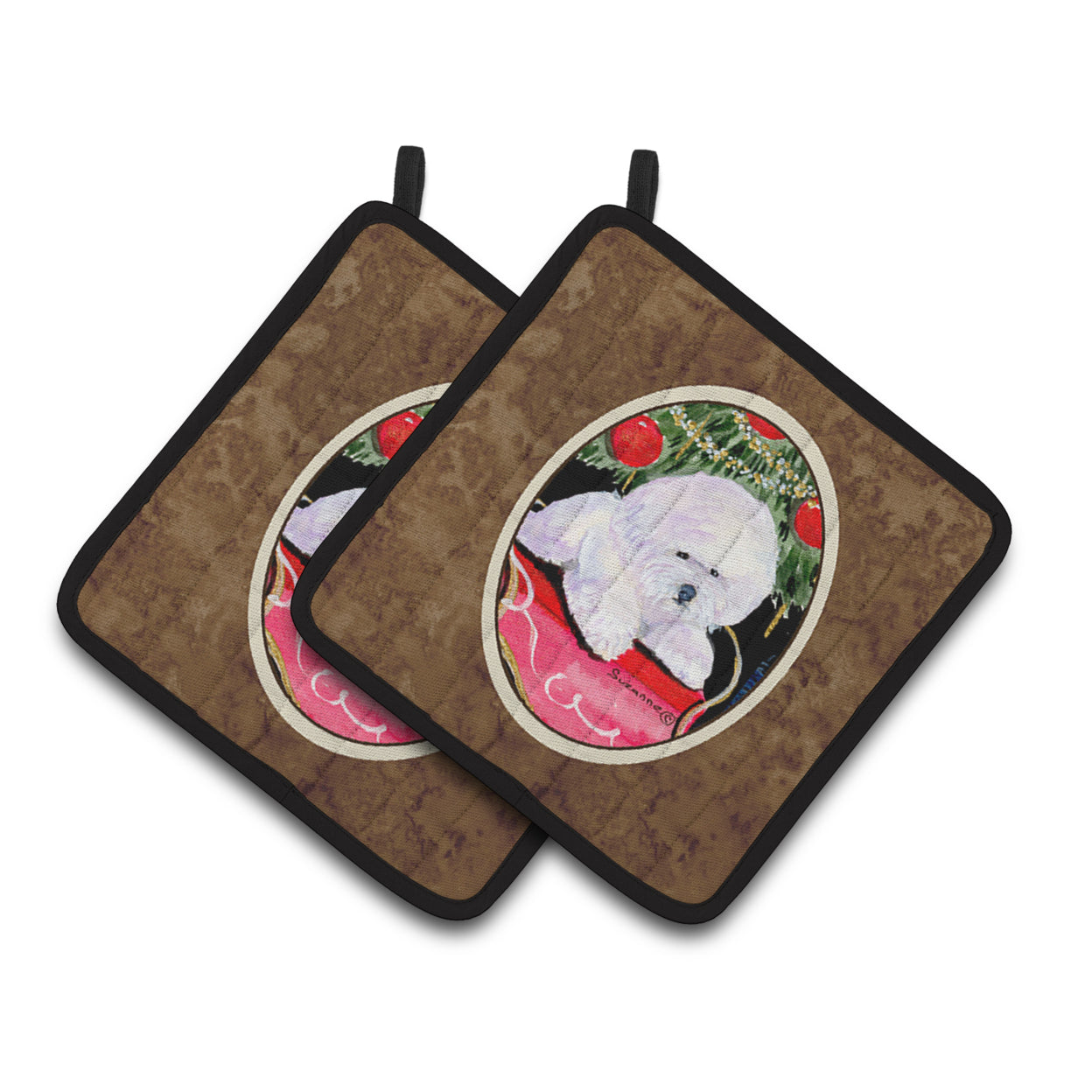 Carolines Treasures SS8957PTHD Christmas Tree with Bichon Frise Pair of Pot Holders, 7.5HX7.5W, multicolor