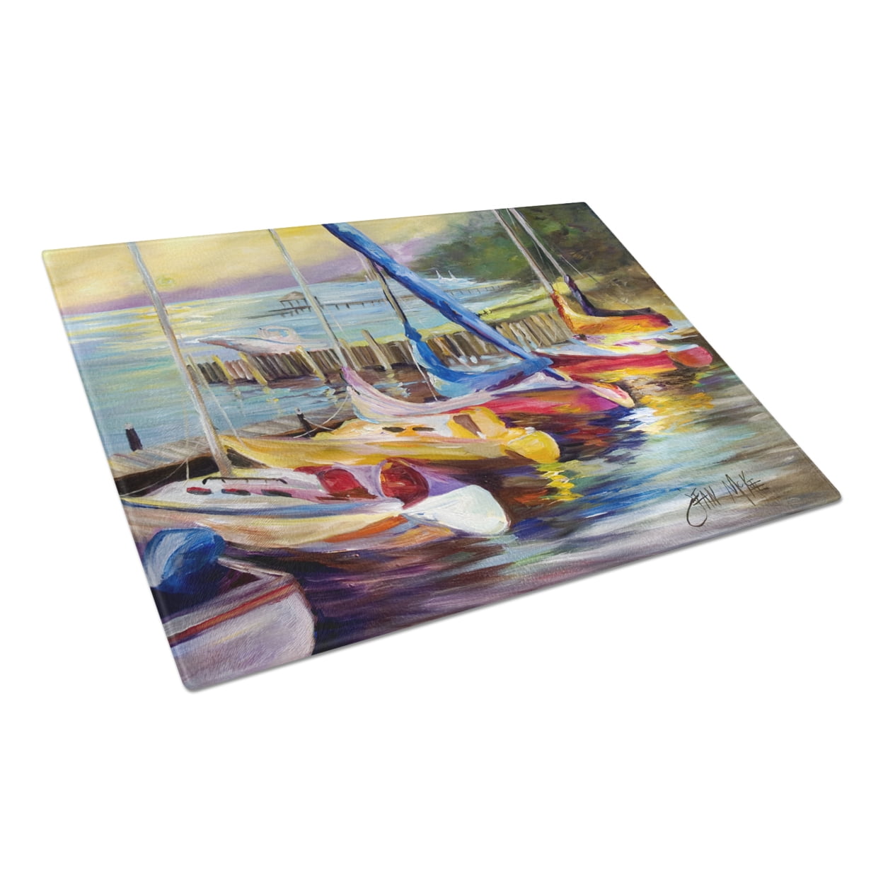 Carolines Treasures Sailboats at sunset Glass Cutting Board Large 12H x 16W multicolor