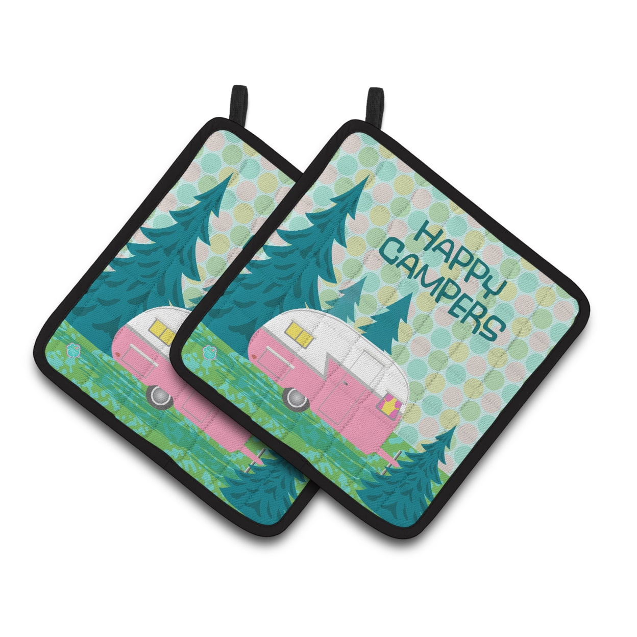 Carolines Treasures VHA3004PTHD Happy Campers Glamping Trailer Pair of Pot Holders, 7.5HX7.5W, multicolor