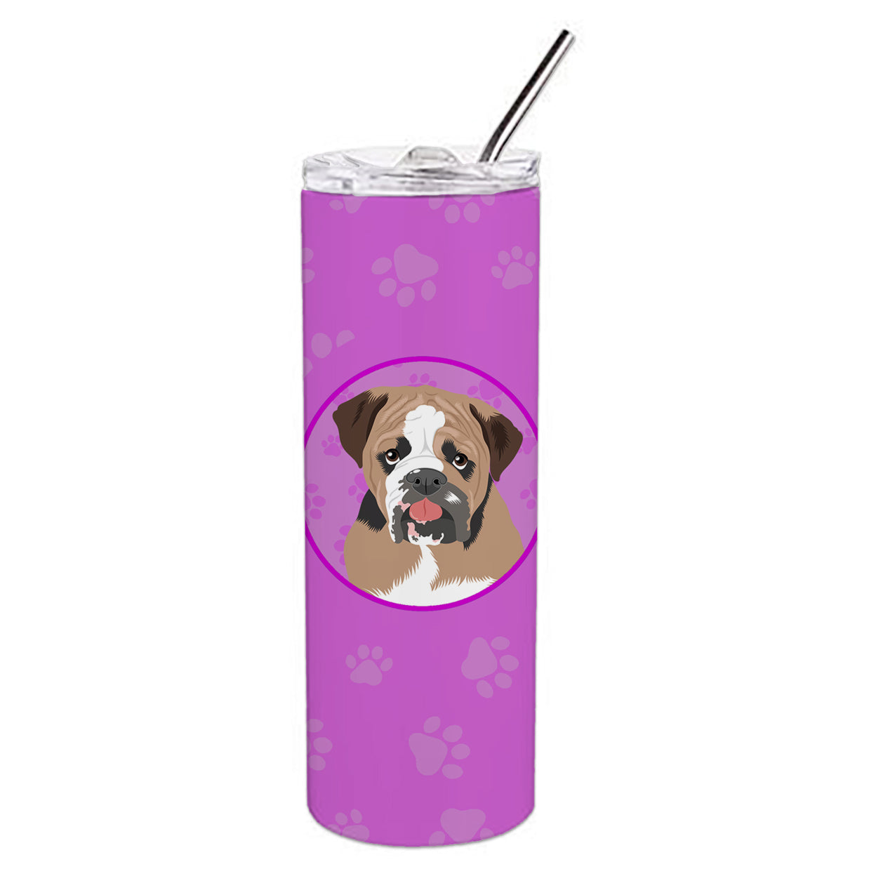 English Bulldog Tricolor #4 Stainless Steel 20 oz Skinny Tumbler 3 in x 8.25 in